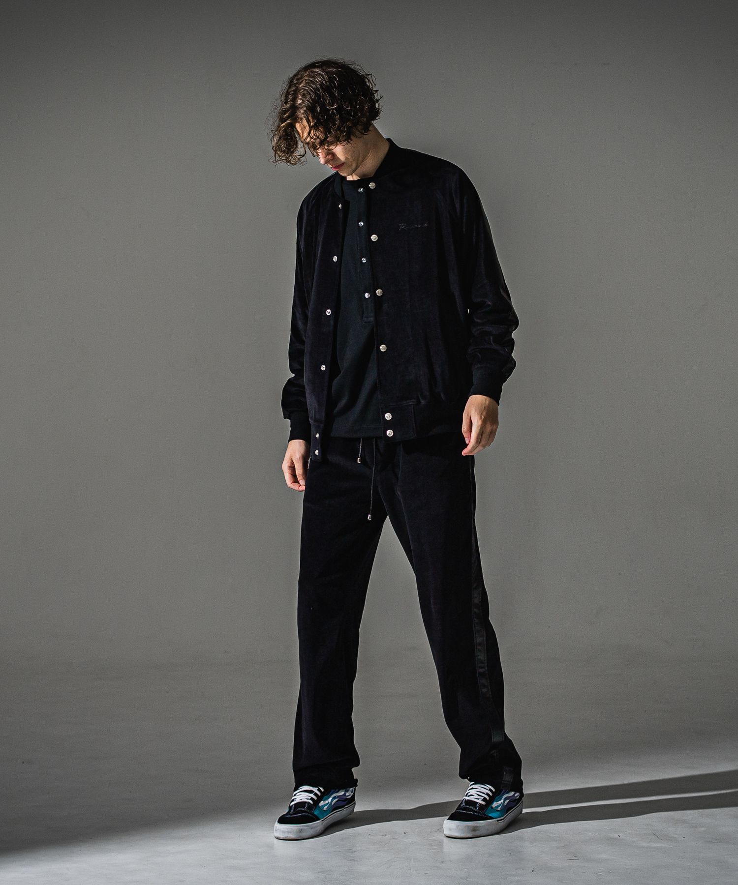 VELOUR SEMIWIDE TUCK PT / RC41-ST-044 / ベロアセミワイドタックパンツ / ブラック (9月中旬入荷予定)
