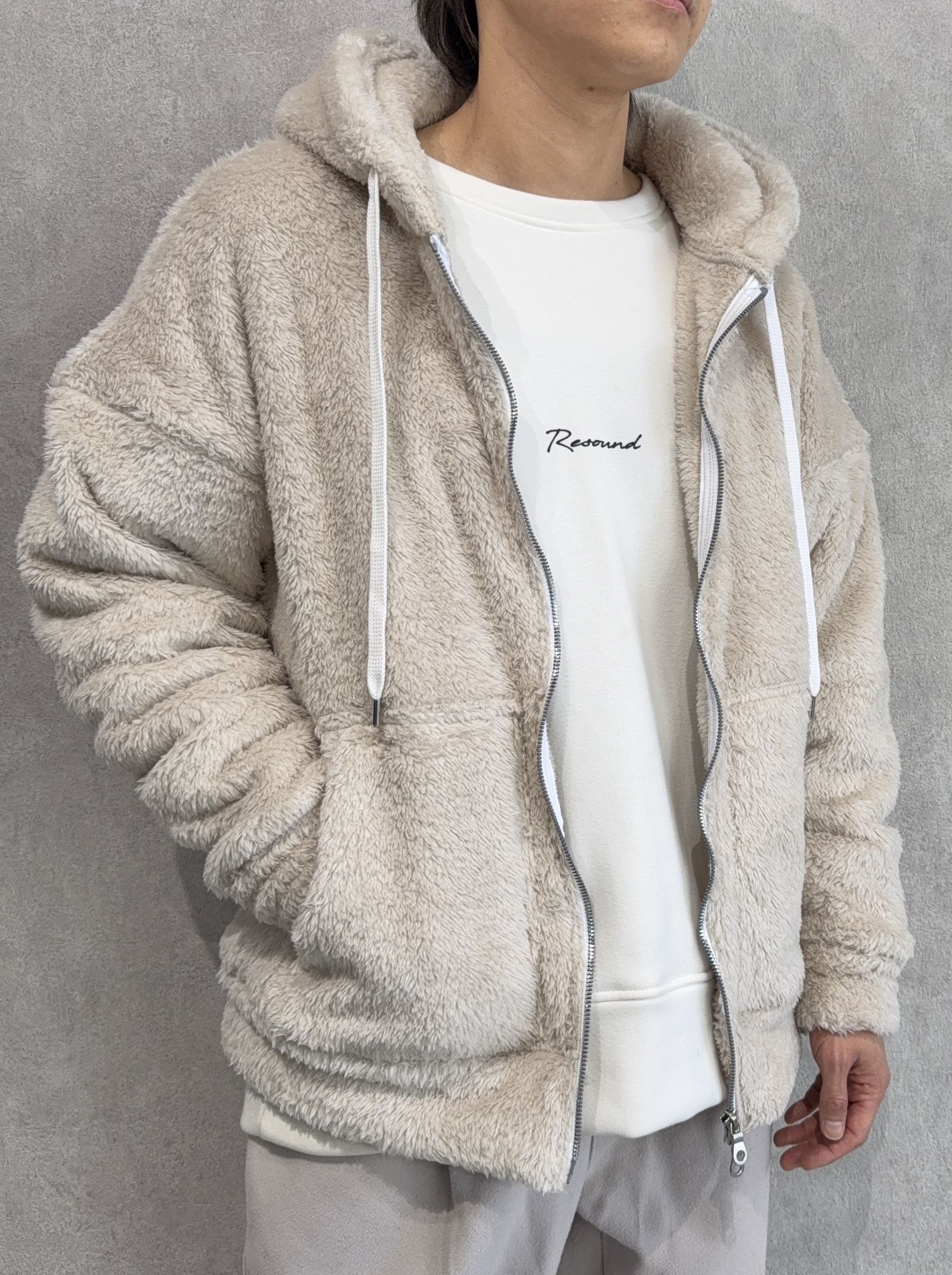 BOA ZIP LOOSE HOODIE / RC38-C-007 / ボアジップパーカー / ブラウン