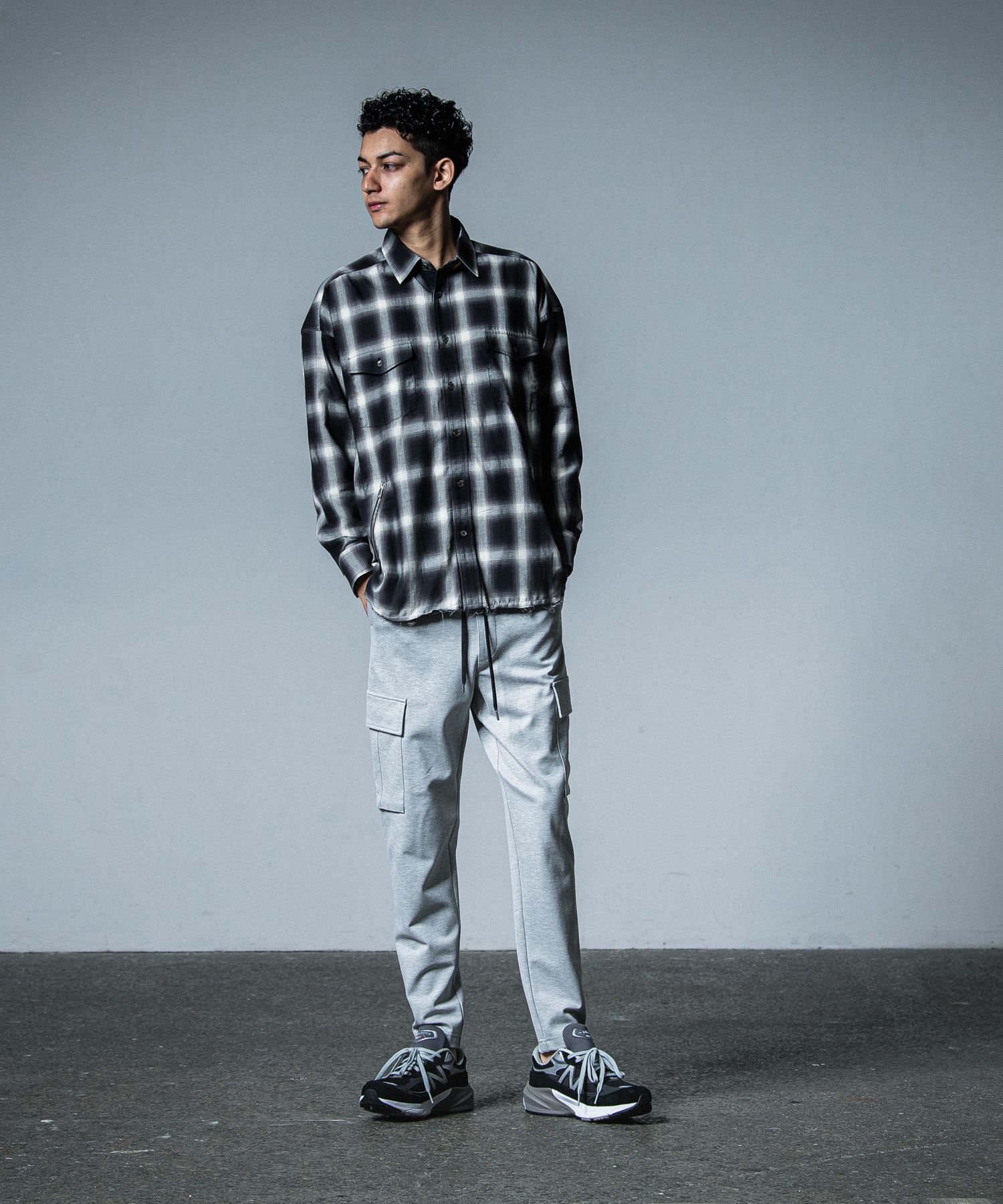 OVER GOWN CHECK SHIRTS / RC33-SH-003 / オーバーガウンチェックシャツ / ブラック