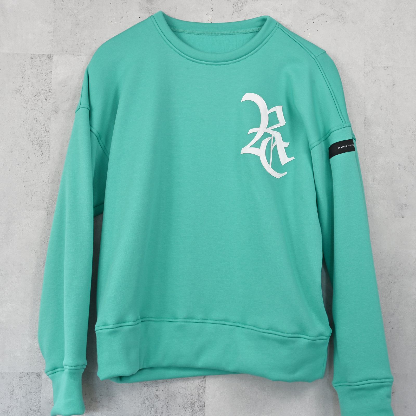 RC VELOURS FLEECE DROP TRAINER / RC42-C-005 / 裏起毛RCロゴトレーナー / ブルーグリーン (11月上旬入荷予定)