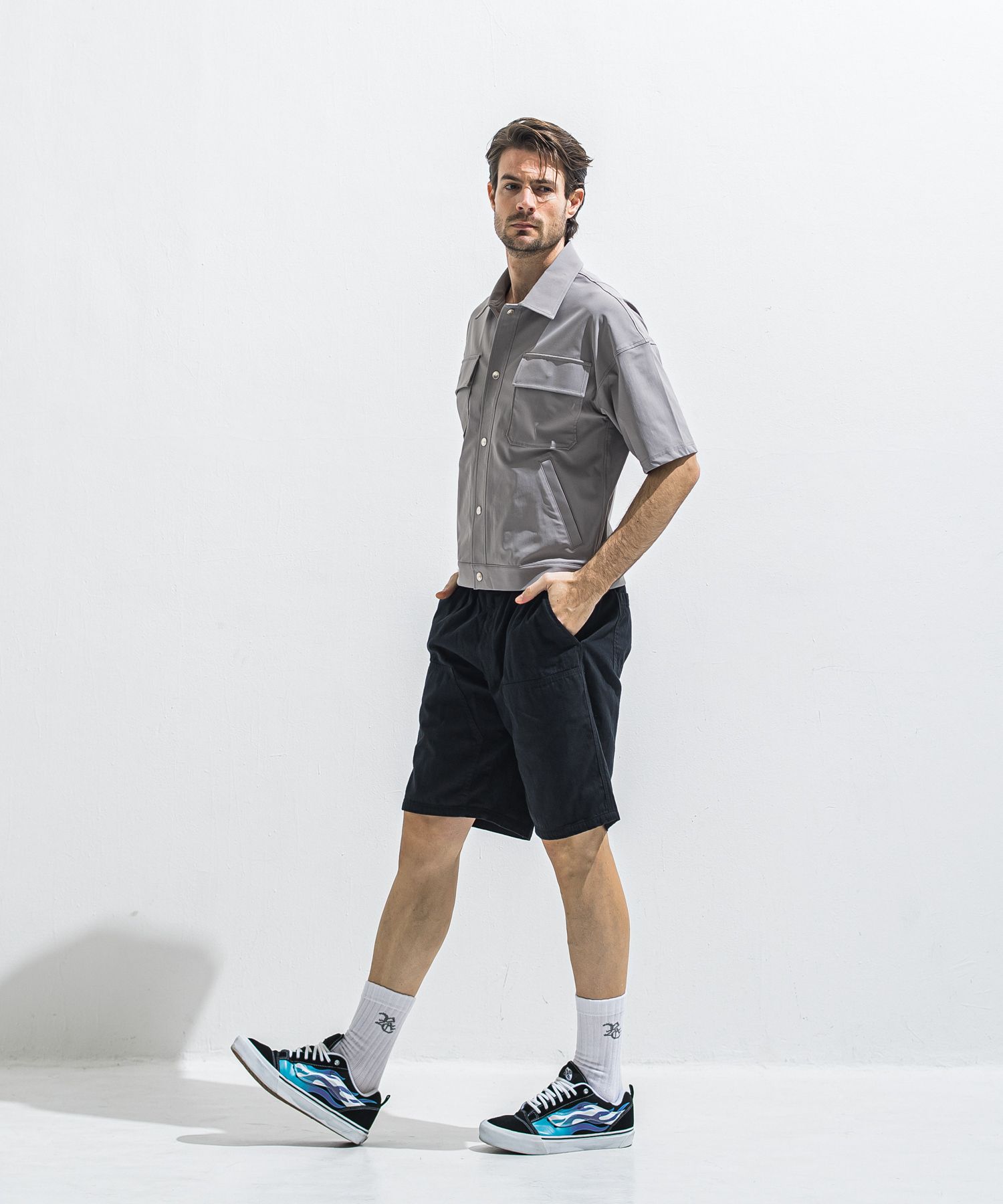 DOUBLE KNEE SHORTS / RC40-HP-007 / ダブルニーデニムハーフパンツ / ブラック (6月上旬入荷予定)