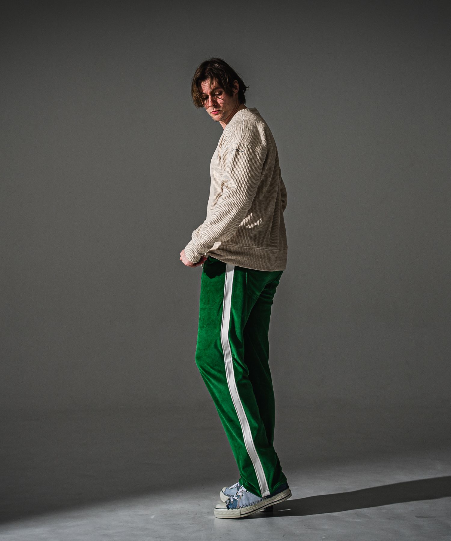 VELOUR SEMIWIDE TUCK PT / RC41-ST-044 / ベロアセミワイドタックパンツ / グリーン (9月中旬入荷予定)