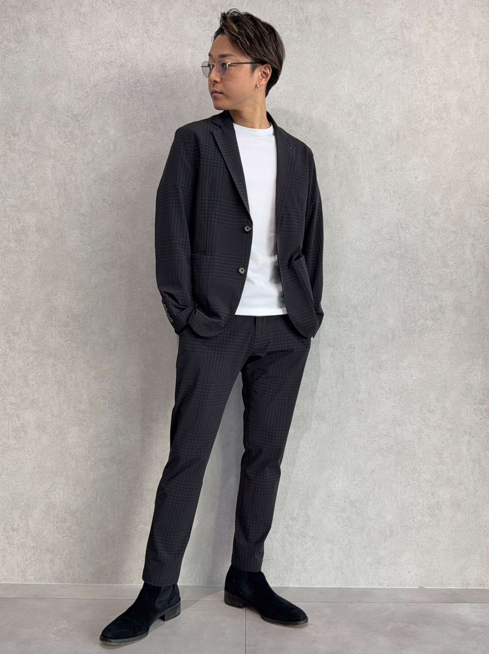 ストレッチナイロンセットアップ / uso-26062,usb-26062 / チャコール×ブラック(グレンチェック)