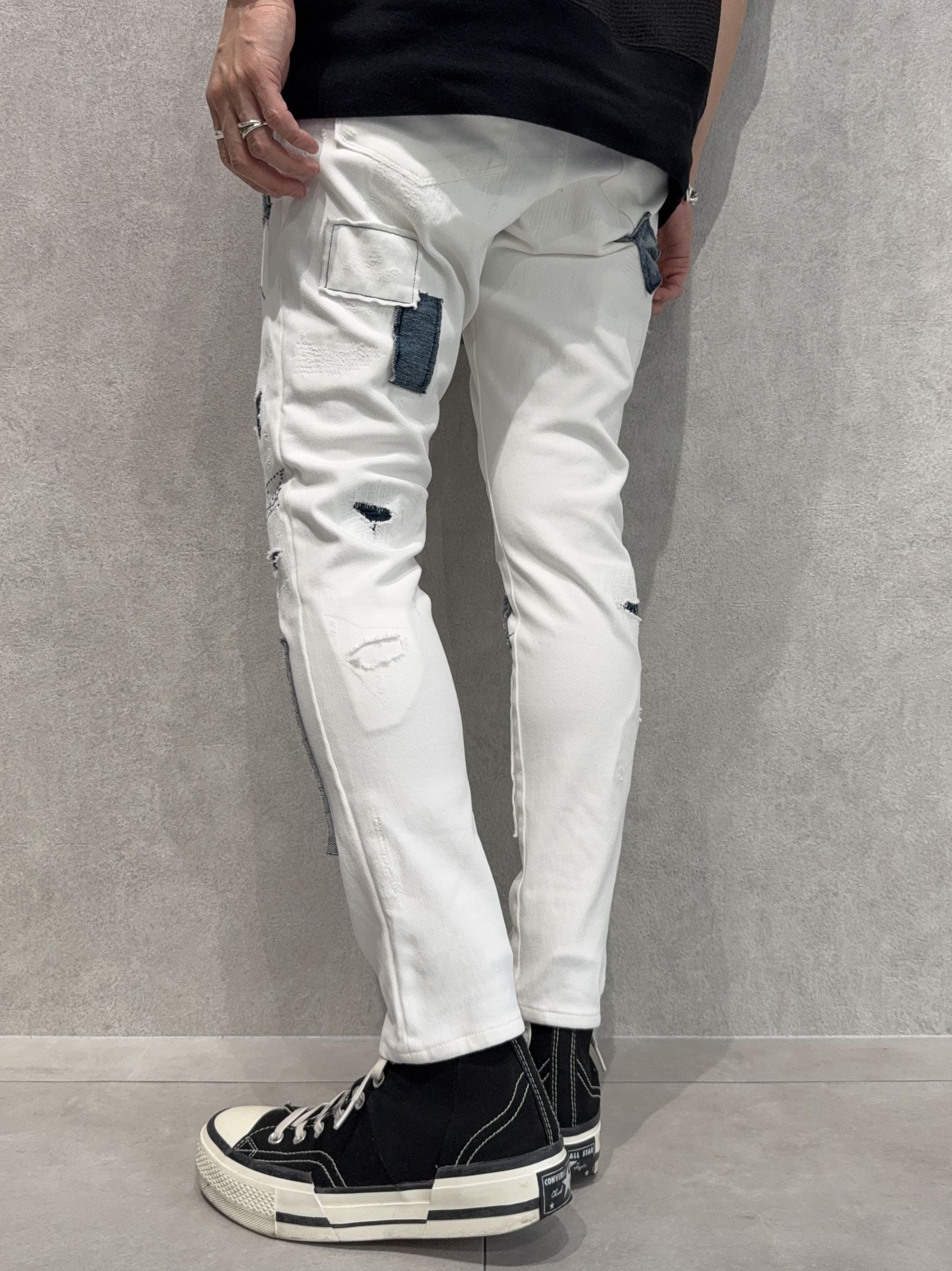 MICK DENIM JERSEY / BASIC-ST-020 / デニムジャージテーパードパンツ / ホワイトリメイク