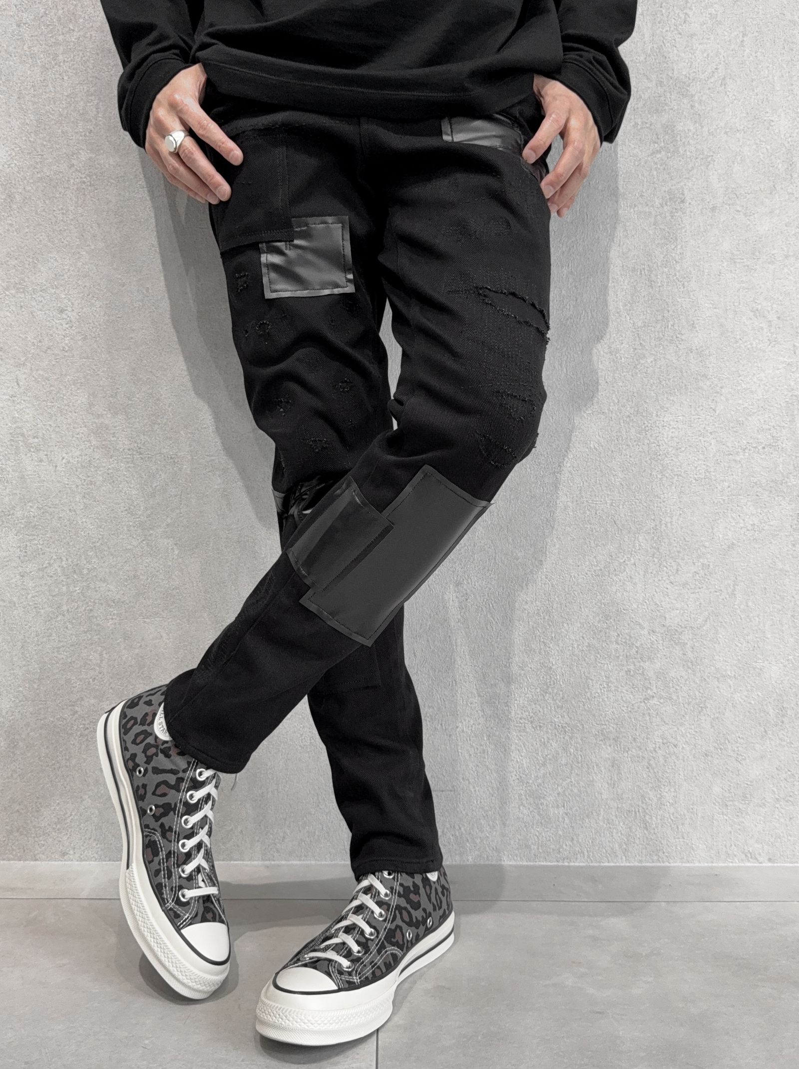 MICK DENIM JERSEY / BASIC-ST-020 / デニムジャージテーパードパンツ / ブラックリメイク