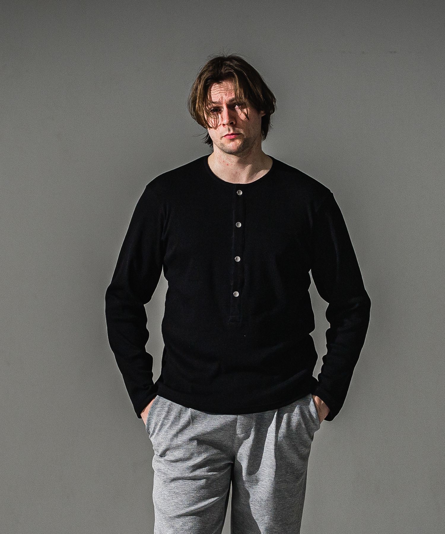 RIB HENRY LONGSLEEVE / RC41-T-005 / リブヘンリーネック長袖Tシャツ / ブラック (7月中旬入荷予定)