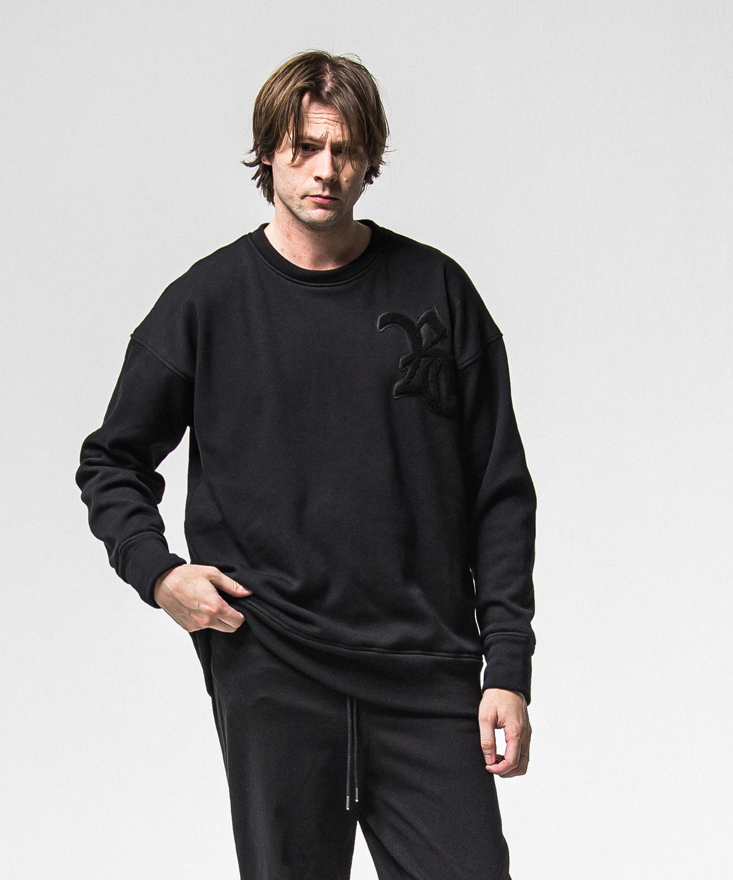RC CHENILLE VELOURS FLEECE DROP TRAINER / RC38-C-004 / 裏起毛刺繍ワッペントレーナー / ブラック (11月上旬入荷予定)