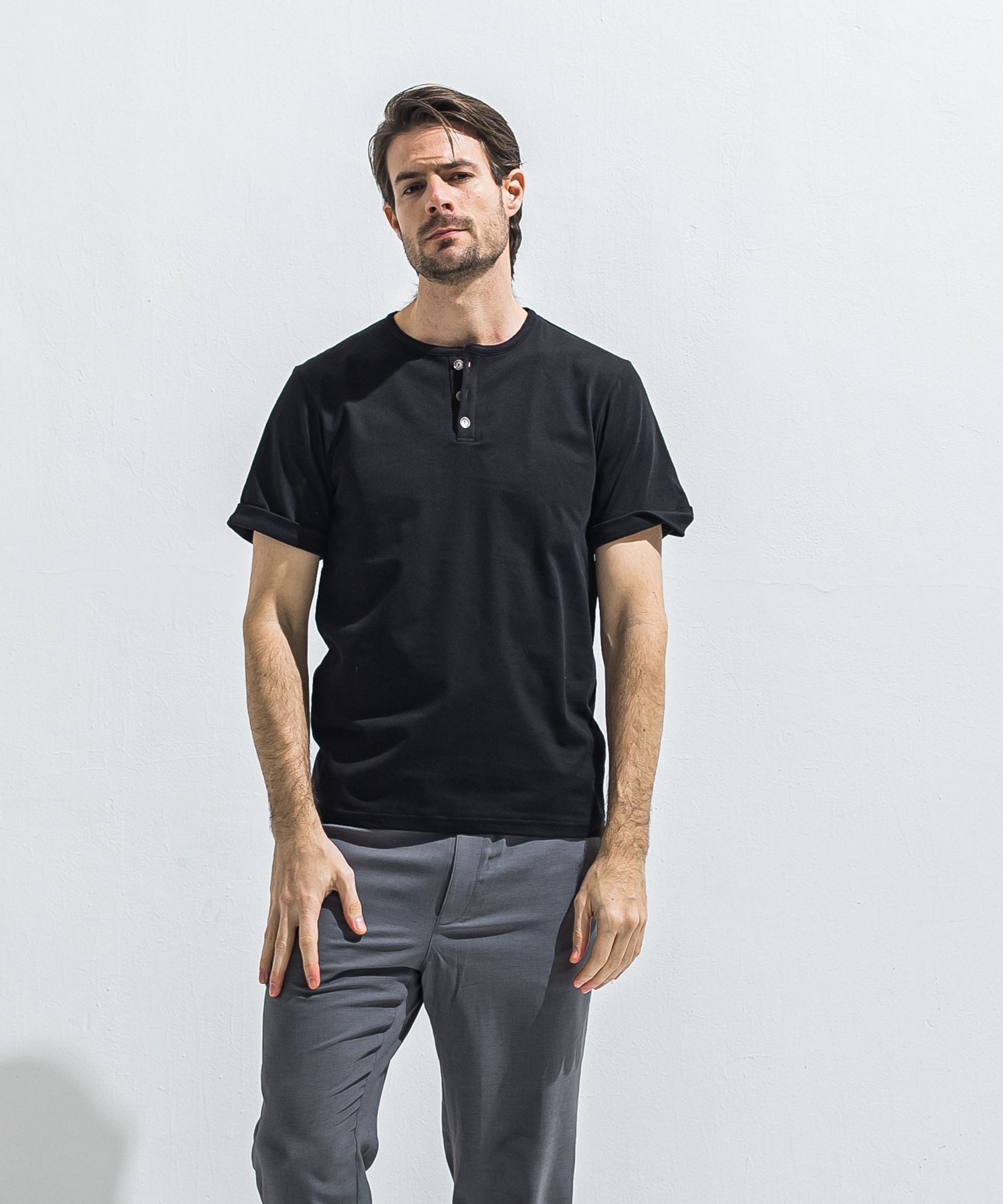ROLL UP HENRY T / RC40-T-005 / ロールアップヘンリーネックTシャツ / ブラック (4月中旬入荷予定)
