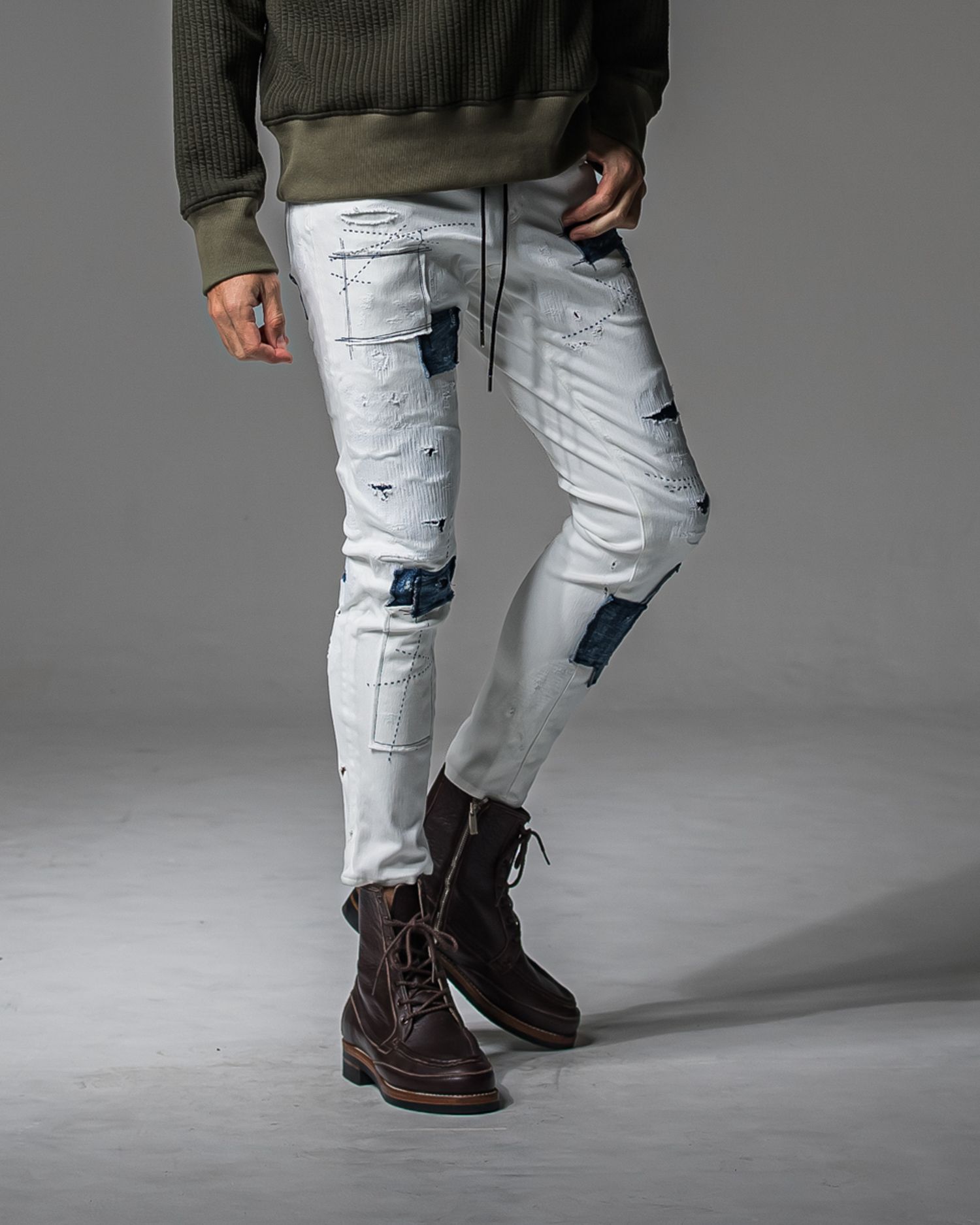 MICK DENIM JERSEY / BASIC-ST-020 / デニムジャージテーパードパンツ / ホワイトリメイク (9月上旬入荷予定)