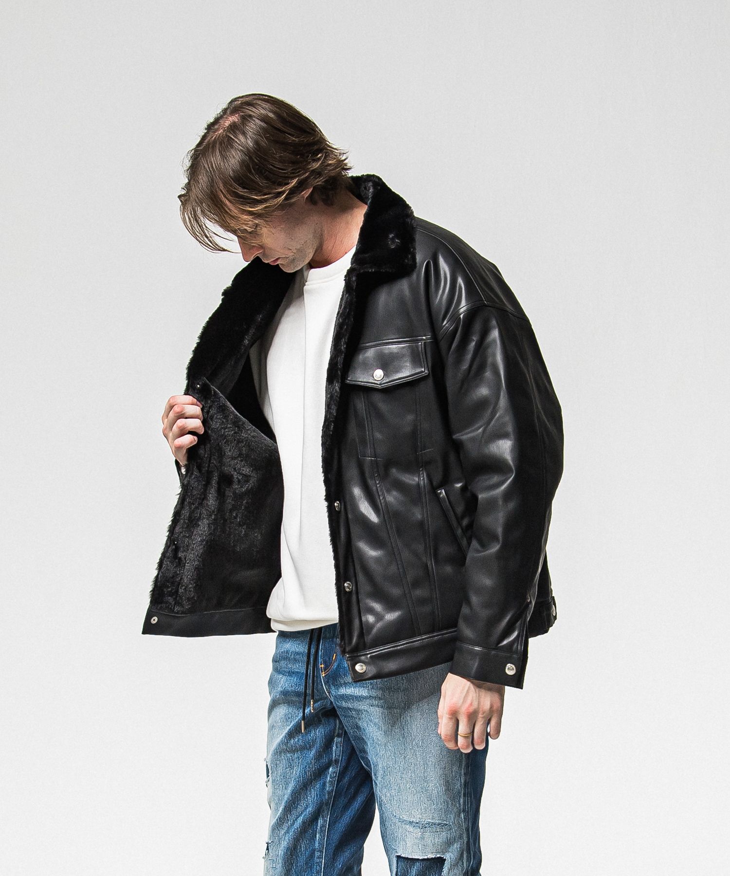 LEATHER FUR OVER G / RC38-JK-002 / レザーファーGジャン / ブラック (11月中旬入荷予定)