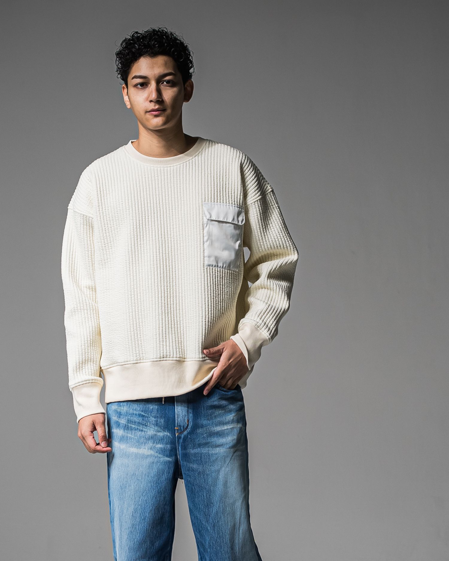 STRIPE QUILTING DROP TRAINER / RC37-C-003 / ストライプキルティングトレーナー / オフホワイト (9月下旬入荷予定)