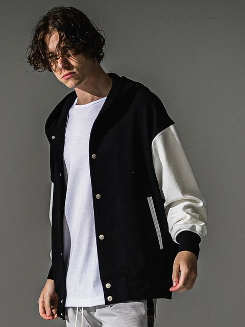 BLISTER VARSITY HOODIE / RC41-C-006 / ライトブリスターニットパーカースタジャン / ブラック×ホワイト (8月下旬入荷予定)