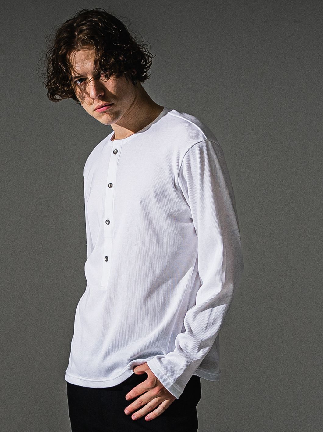 RIB HENRY LONGSLEEVE / RC41-T-005 / リブヘンリーネック長袖Tシャツ / ホワイト (7月中旬入荷予定)