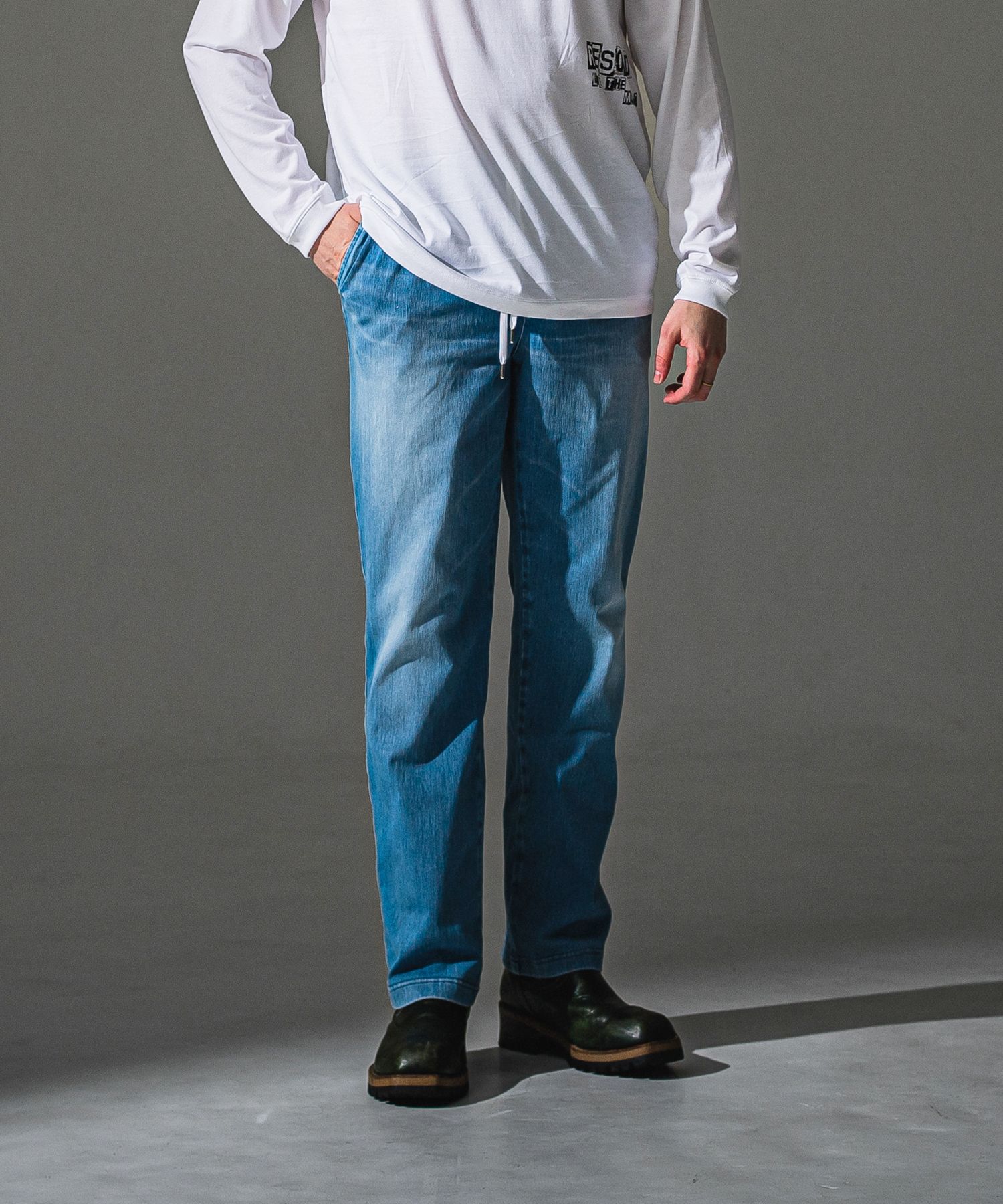 DENIM JERSEY WIDE PT / RC41-ST-016WTD / ライトオンスデニムジャージセミワイドパンツ / ライトインディゴ (8月中旬入荷予定)