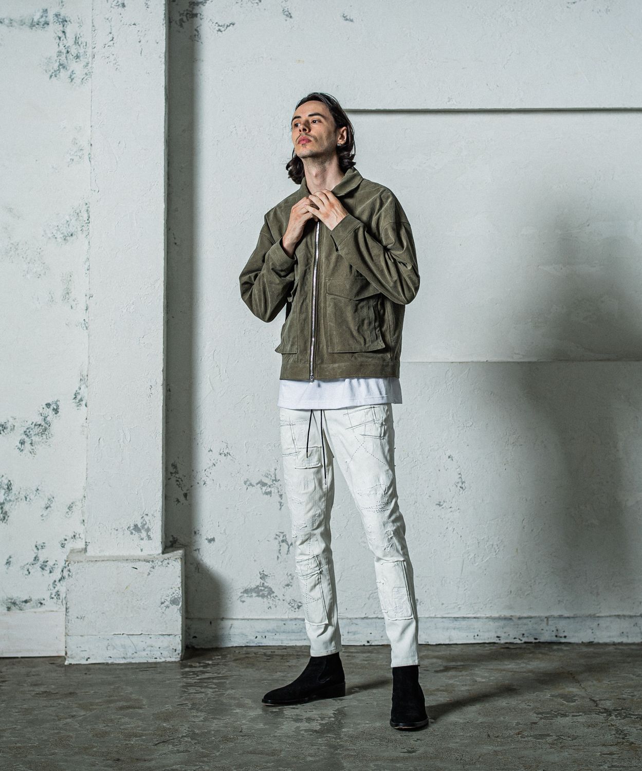 MICK DENIM JERSEY / RC35-ST-020 / デニムジャージテーパードパンツ / ホワイトリメイク