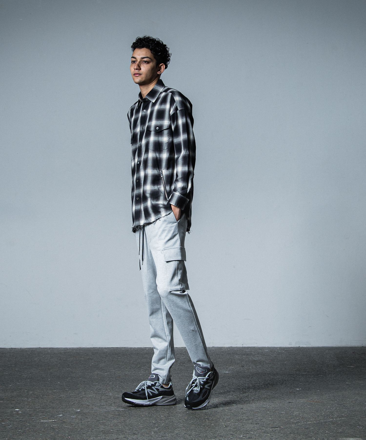 OVER GOWN CHECK SHIRTS / RC33-SH-003 / オーバーガウンチェックシャツ / ブラック