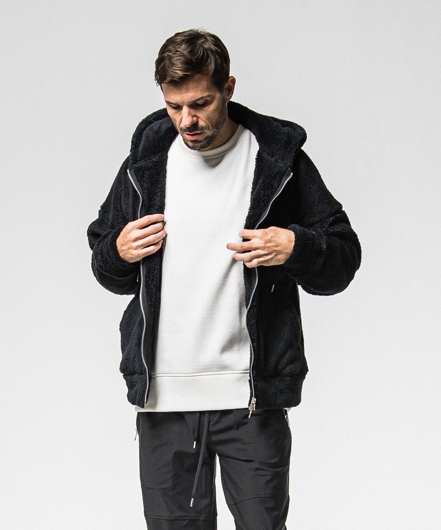 BOA ZIP LOOSE HOODIE / RC38-C-007 / ボアジップパーカー / ブラック (11月中旬入荷予定)