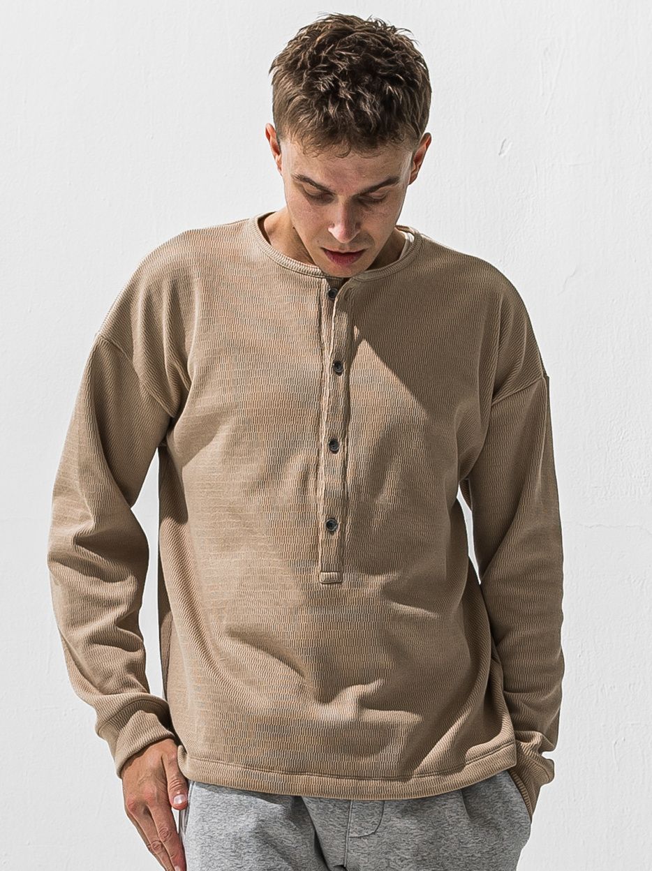 OVER HENRY VELOURS FLEECE THERMAL / RC42-C-004 / 裏起毛オーバーサイズヘンリーネックサーマル / ブラウン (10月下旬入荷予定)