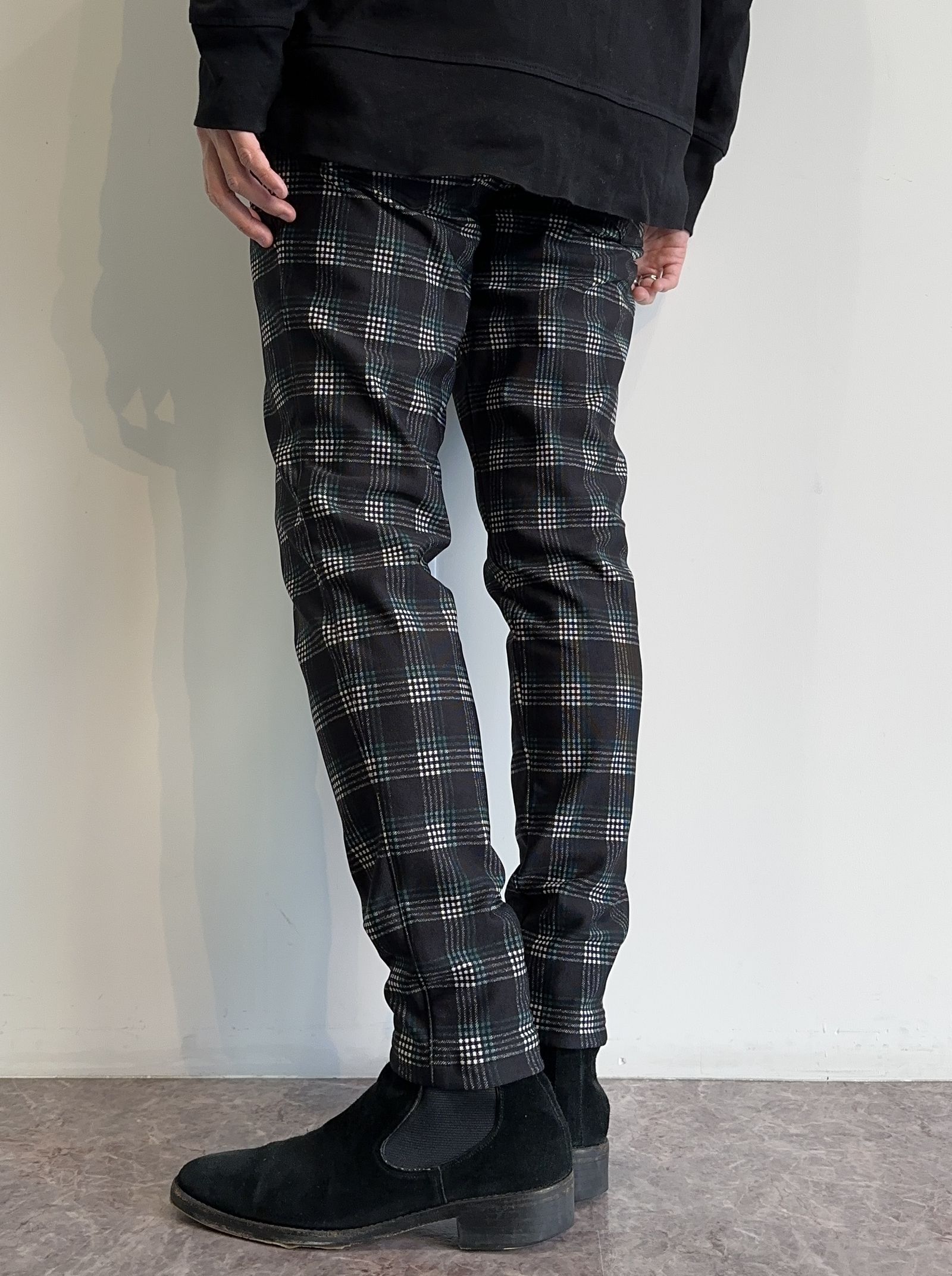 CHRIS EASY HEAT TUCK PANTS / RC30-ST-016HT / 裏起毛タックパンツ / ブラック×グリーンチェック