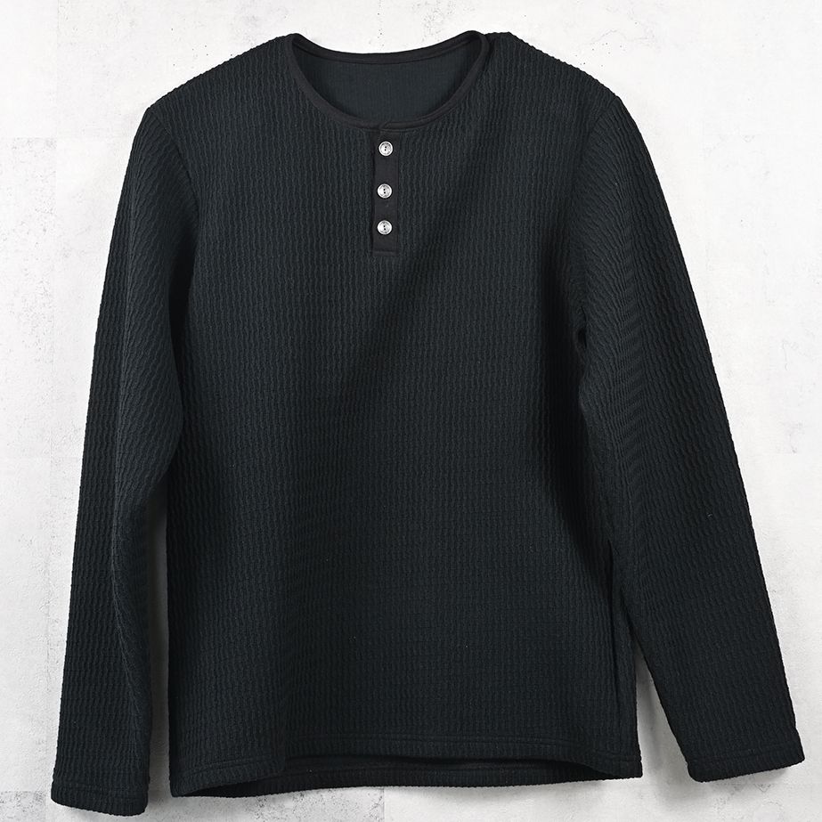 KNT HENRY / RC41-C-001 / コットンニットヘンリーネックロングTシャツ / ブラック (9月上旬入荷予定)