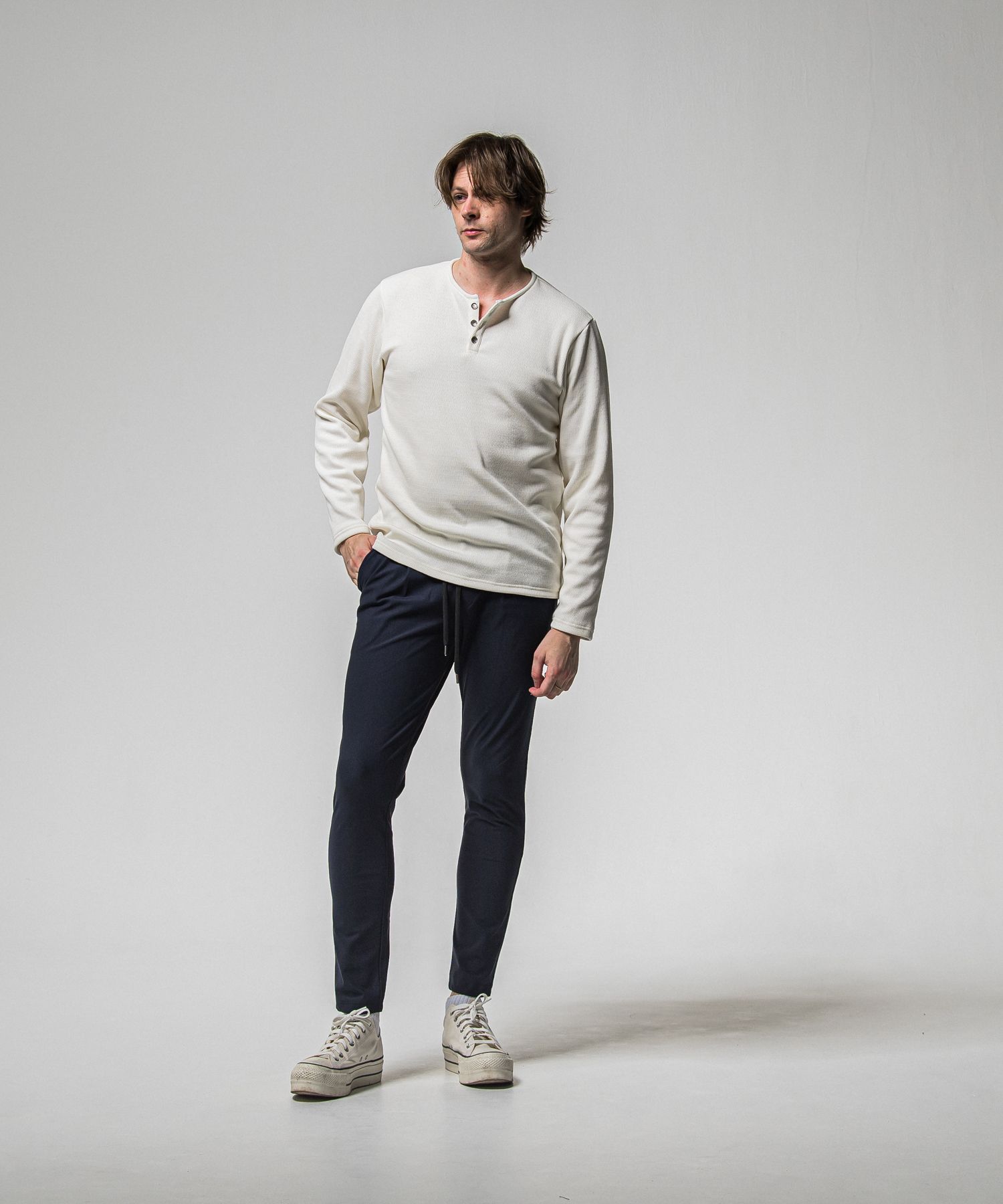 VELOURS FLEECE THERMAL HENRY / RC38-C-003 / 裏起毛サーマルヘンリーネックロングTシャツ / ホワイト (10月中旬入荷予定)