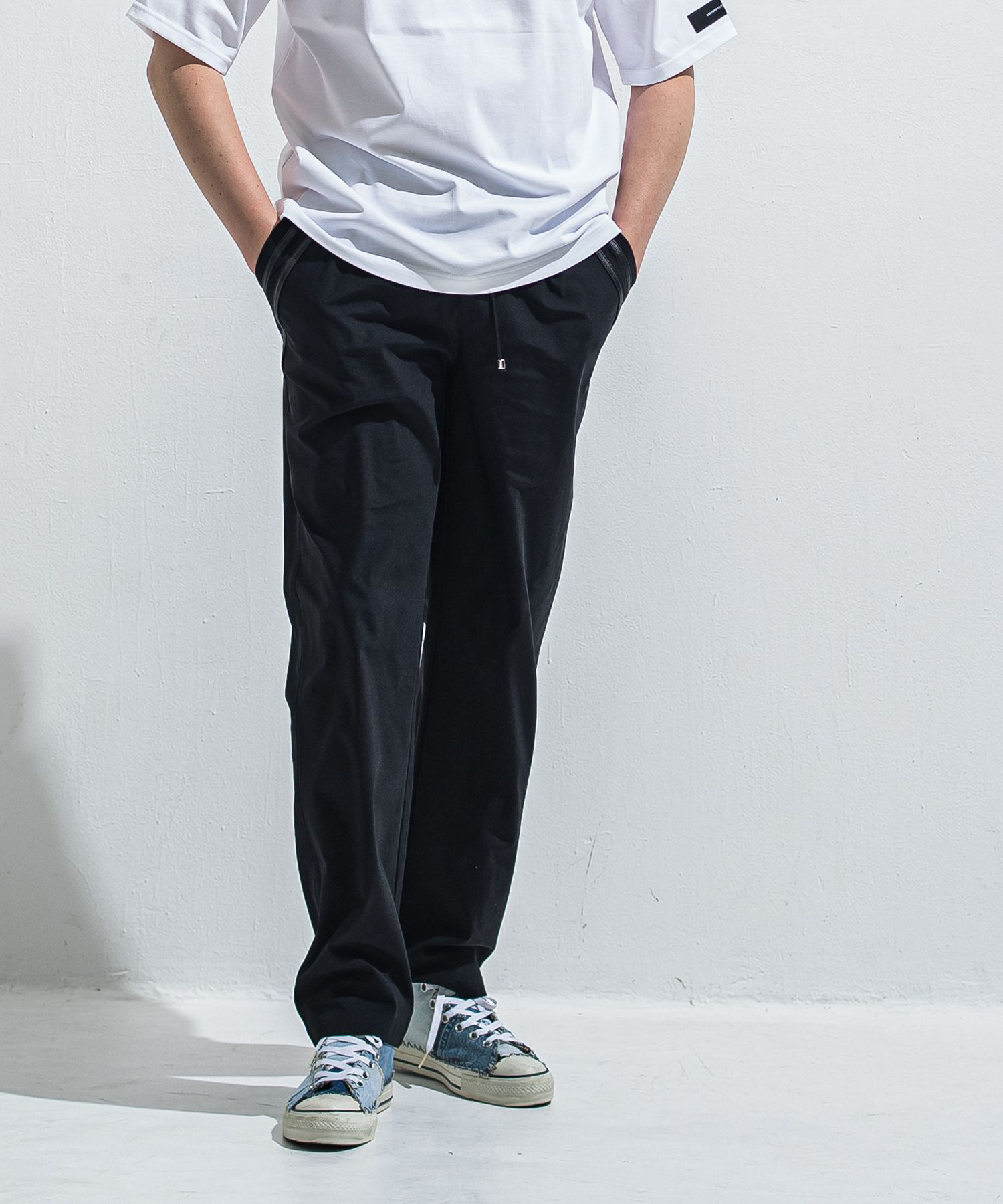 EDGE NYLON SEMI WIDE PT / RC40-ST-014WT / エッジナイロンセミワイドラインパンツ / ブラック×ブラック (4月下旬入荷予定)