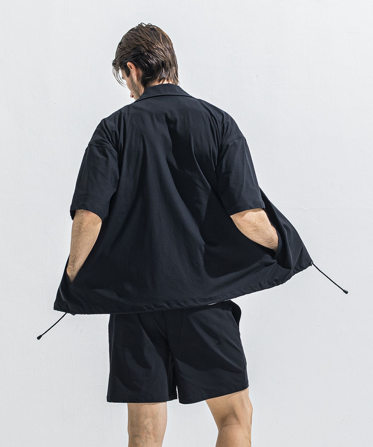 NYLON HALF COACH JACKET / RC40-C-002 / 半袖ナイロンコーチジャケット / ブラック (5月中旬入荷予定)