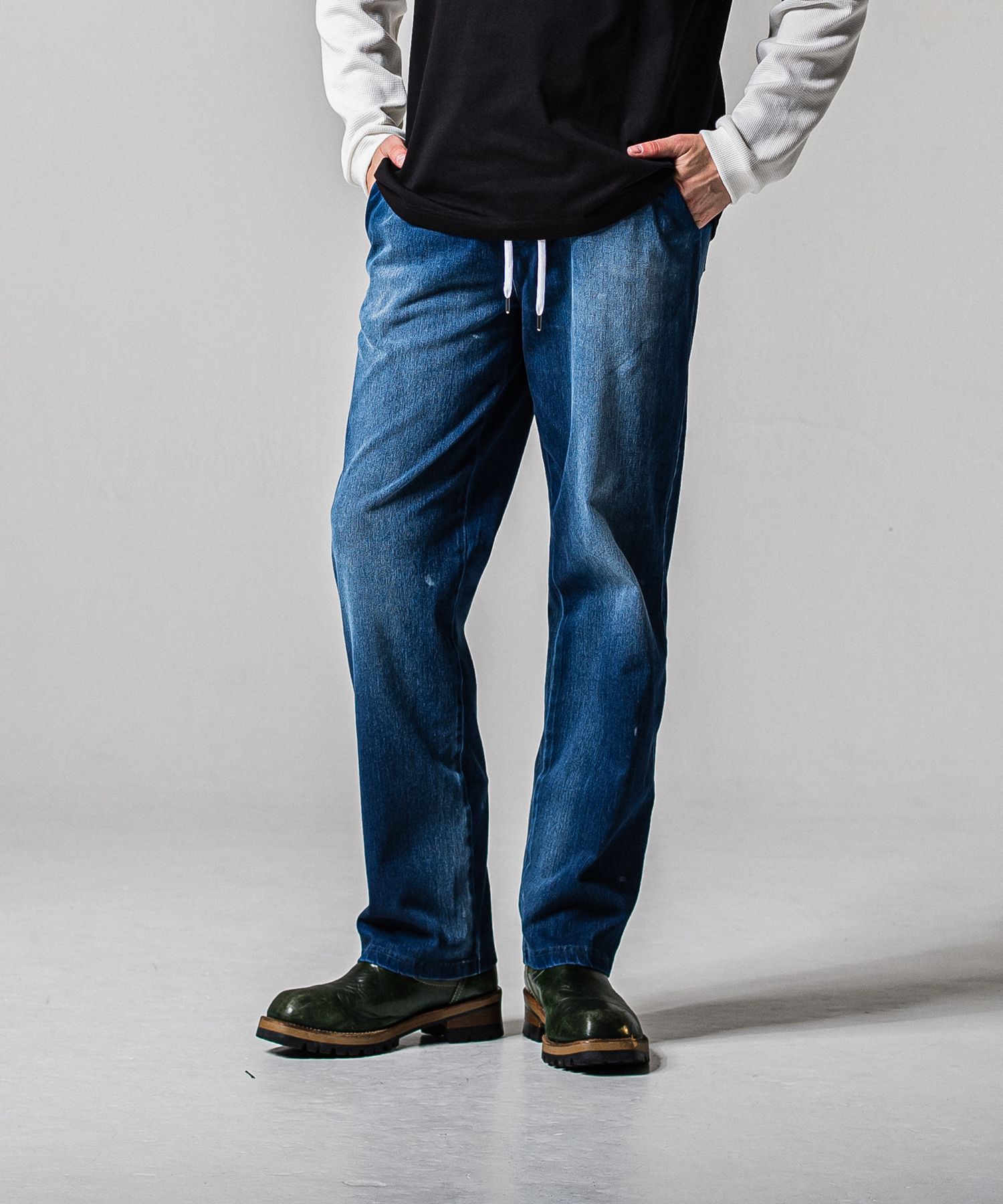 DENIM JERSEY WIDE PT / RC39-ST-016WTD / ライトオンスデニムジャージ ワイドパンツ / ダークインディゴ (2月中旬入荷予定)