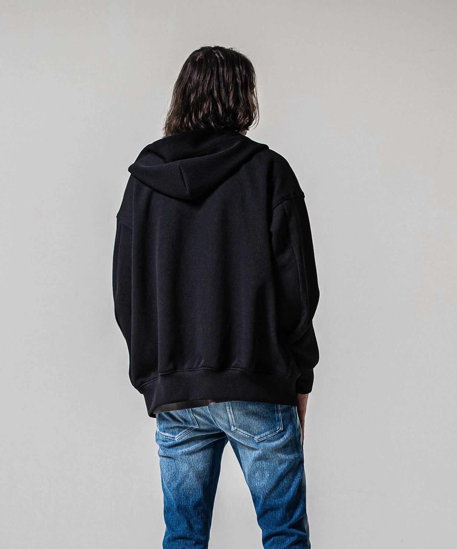 AZE VARSITY HOODIE / RC39-C-006 / 高機能畦編みニットトレーナー / ブラック (1月中旬入荷予定)