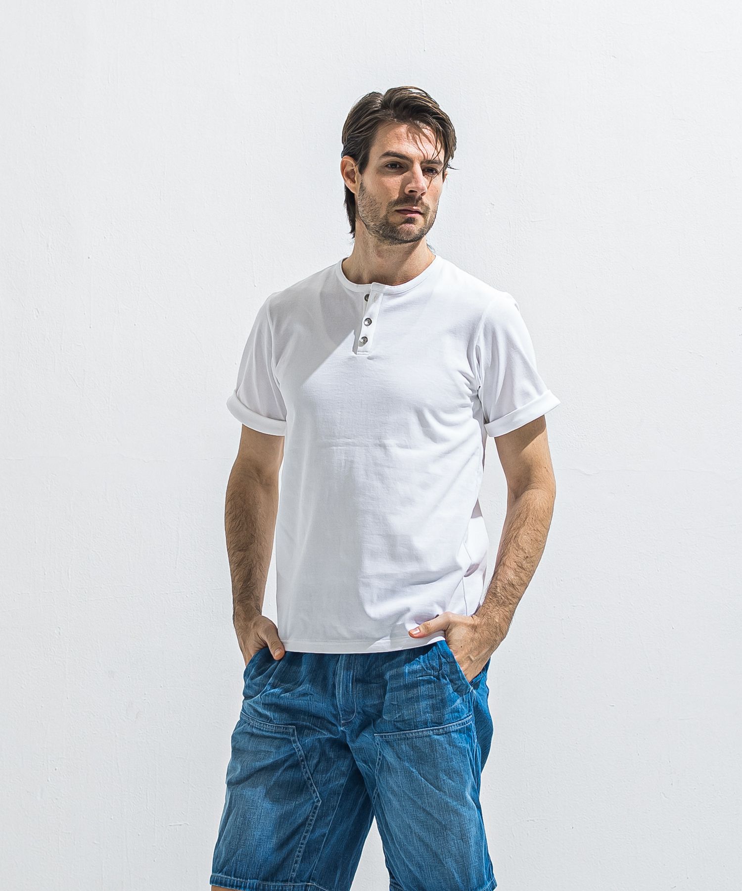 ROLL UP HENRY T / RC40-T-005 / ロールアップヘンリーネックTシャツ / ホワイト (4月中旬入荷予定)