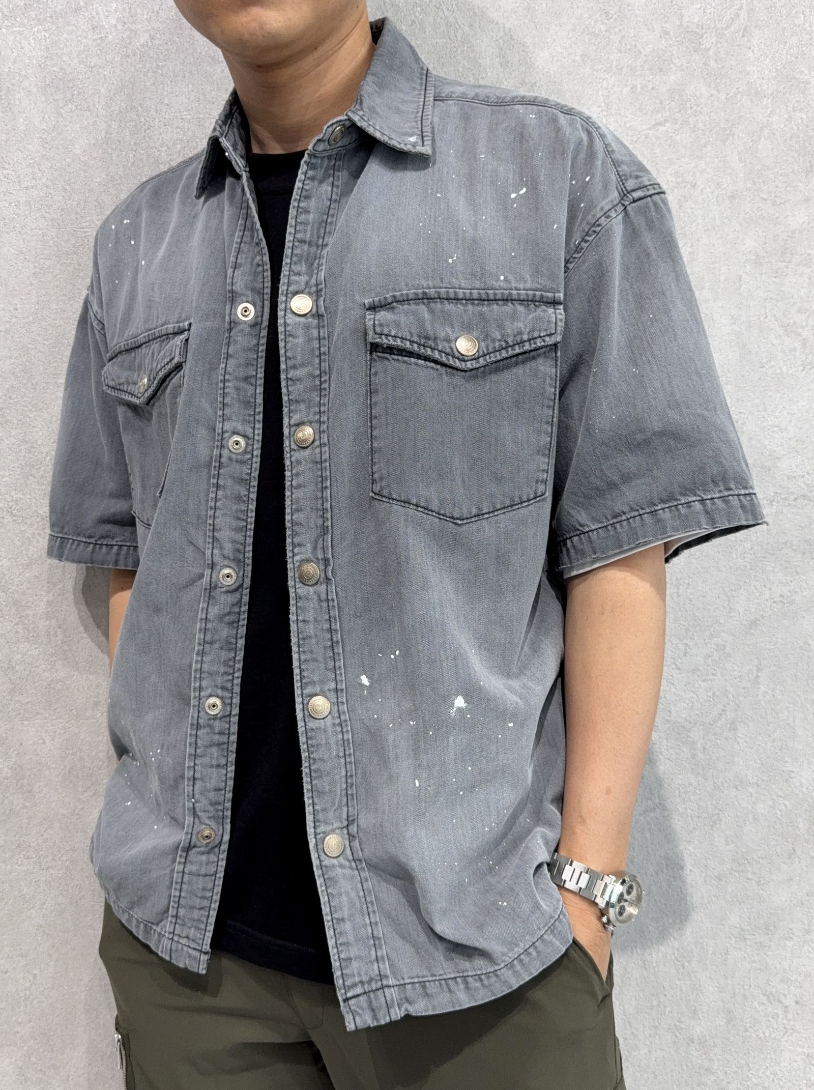 HALF DENIM SHIRTS / RC40-SH-002 / デニム半袖シャツ / ブラック