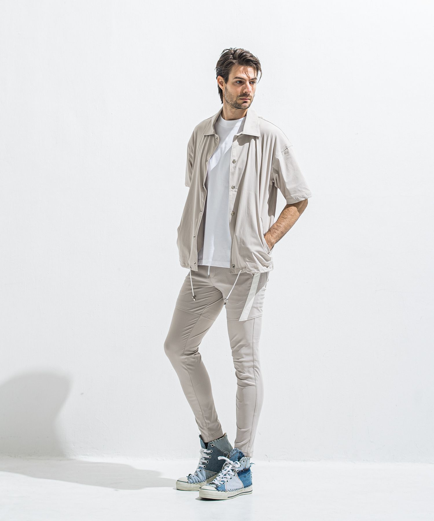 NYLON HALF COACH JACKET / RC40-C-002 / 半袖ナイロンコーチジャケット / グレージュ (5月中旬入荷予定)