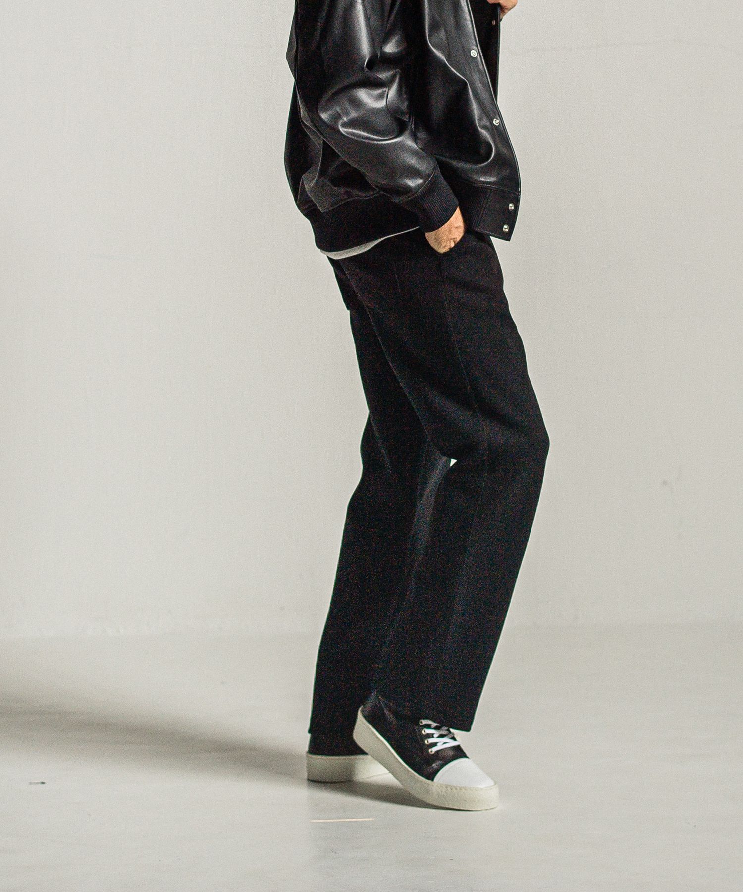 MELTON WIDE TUCK PANTS / RC34-ST-016WT / メルトンワイドタックパンツ / ブラック