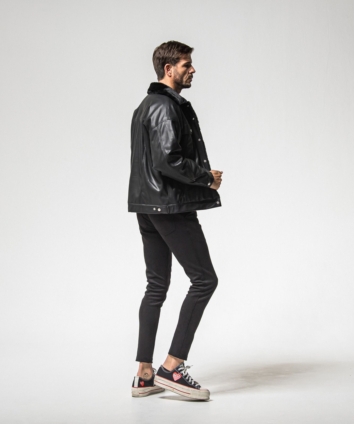 LEATHER FUR OVER G / RC38-JK-002 / レザーファーGジャン / ブラック (11月中旬入荷予定)