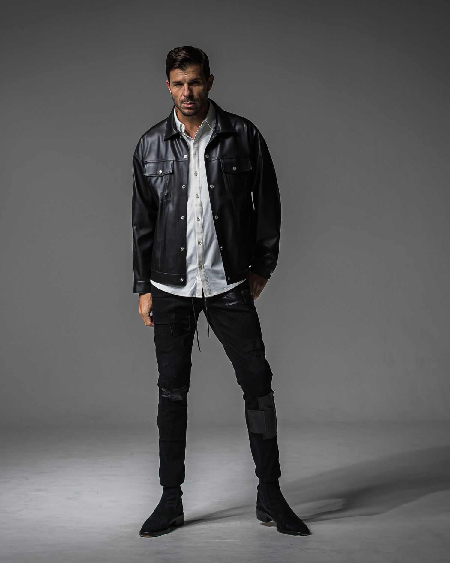 MICK DENIM JERSEY / BASIC-ST-020 / デニムジャージテーパードパンツ / ブラックリメイク (9月上旬入荷予定)
