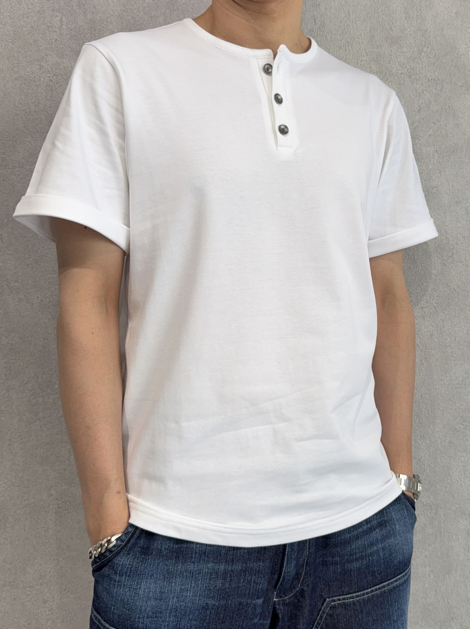 ROLL UP HENRY T / RC40-T-005 / ロールアップヘンリーネックTシャツ / ホワイト