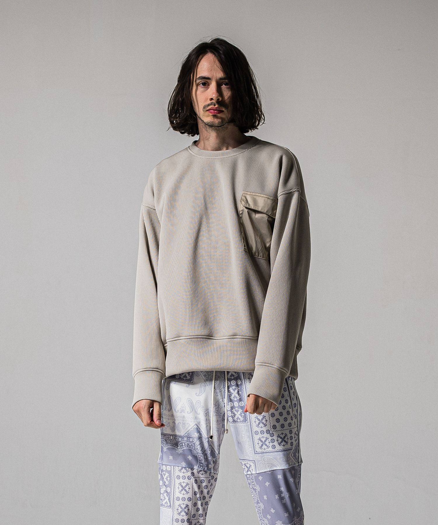 AZE MILITARY DROP TRAINER / RC39-C-003 / 高機能畦編みニットトレーナー / グレージュ (1月下旬入荷予定)