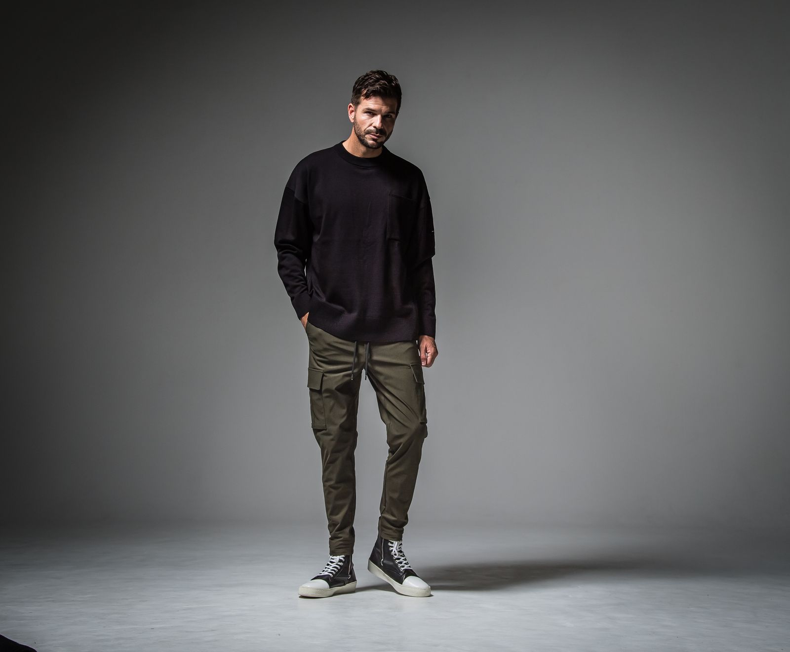 POCKET OVER SWEATER / RC30-K-002 / ポケットルーズニット / ブラック