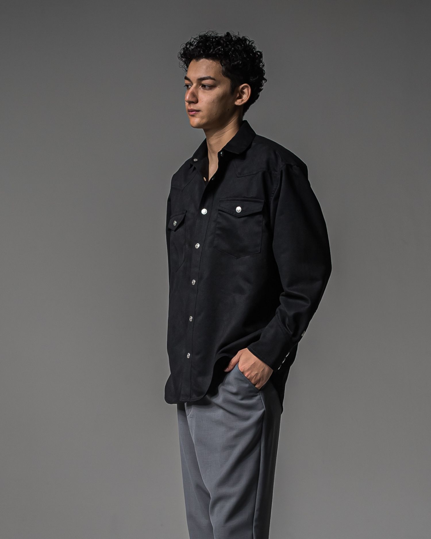 JAMES OVER SUEDE SHIRT / RC37-SH-003 / スエードエコレザーシャツ / ブラック