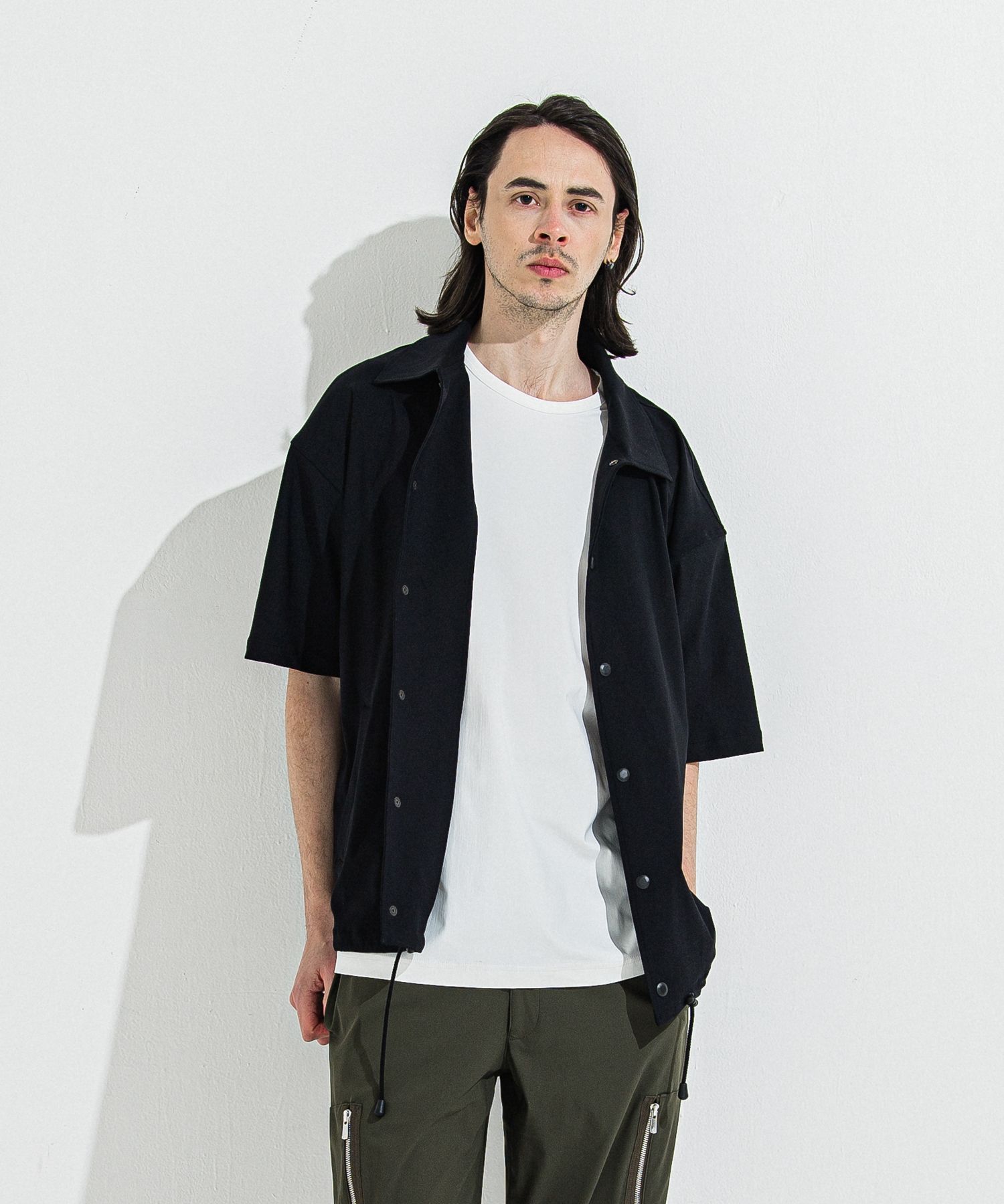 NYLON HALF COACH JACKET / RC36-C-002 / 半袖ナイロンコーチジャケット / ブラック