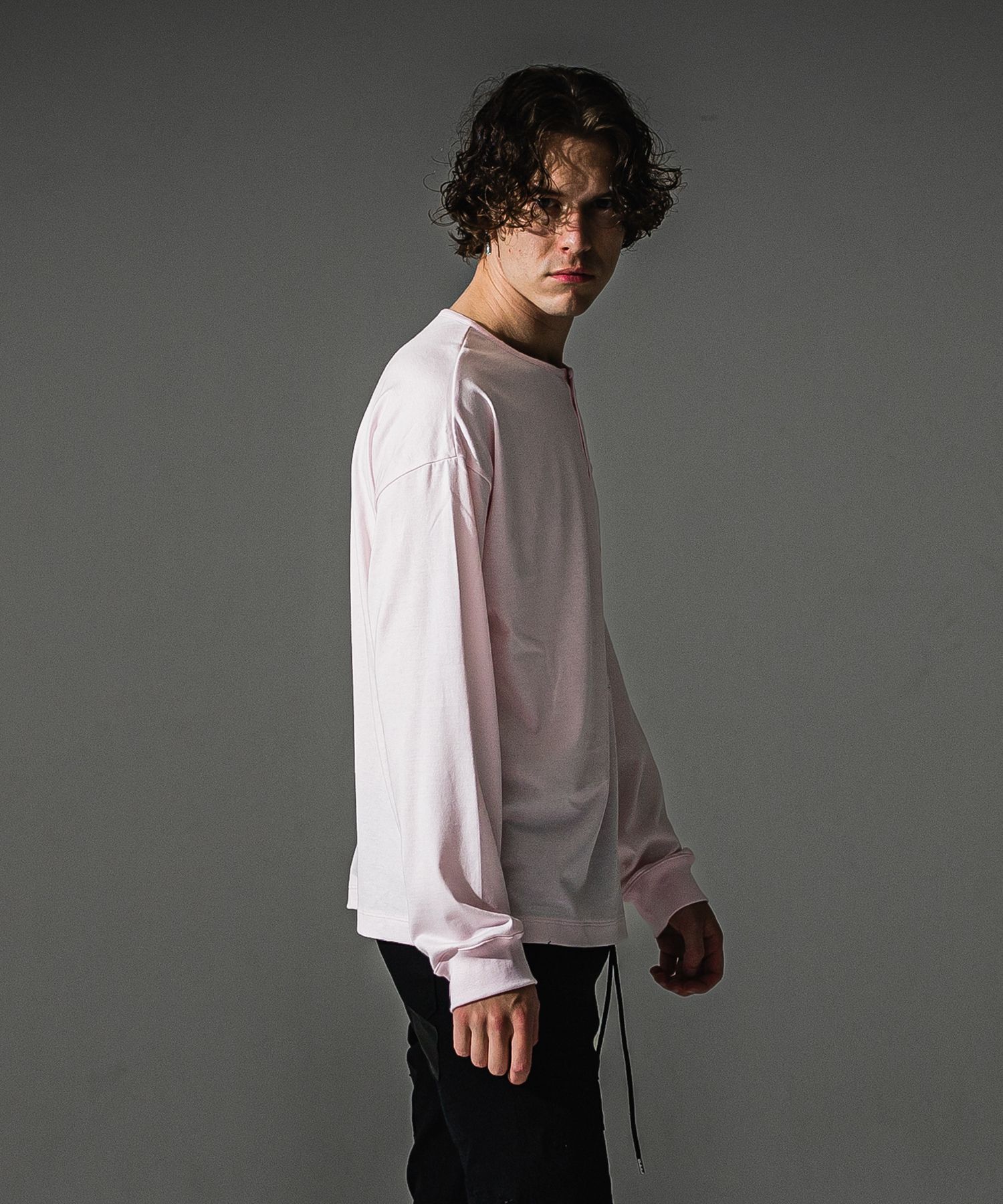 OVER HENRY LONGSLEEVE / RC41-T-004 / オーバーサイズヘンリーネック長袖Tシャツ / ピンク (7月中旬入荷予定)