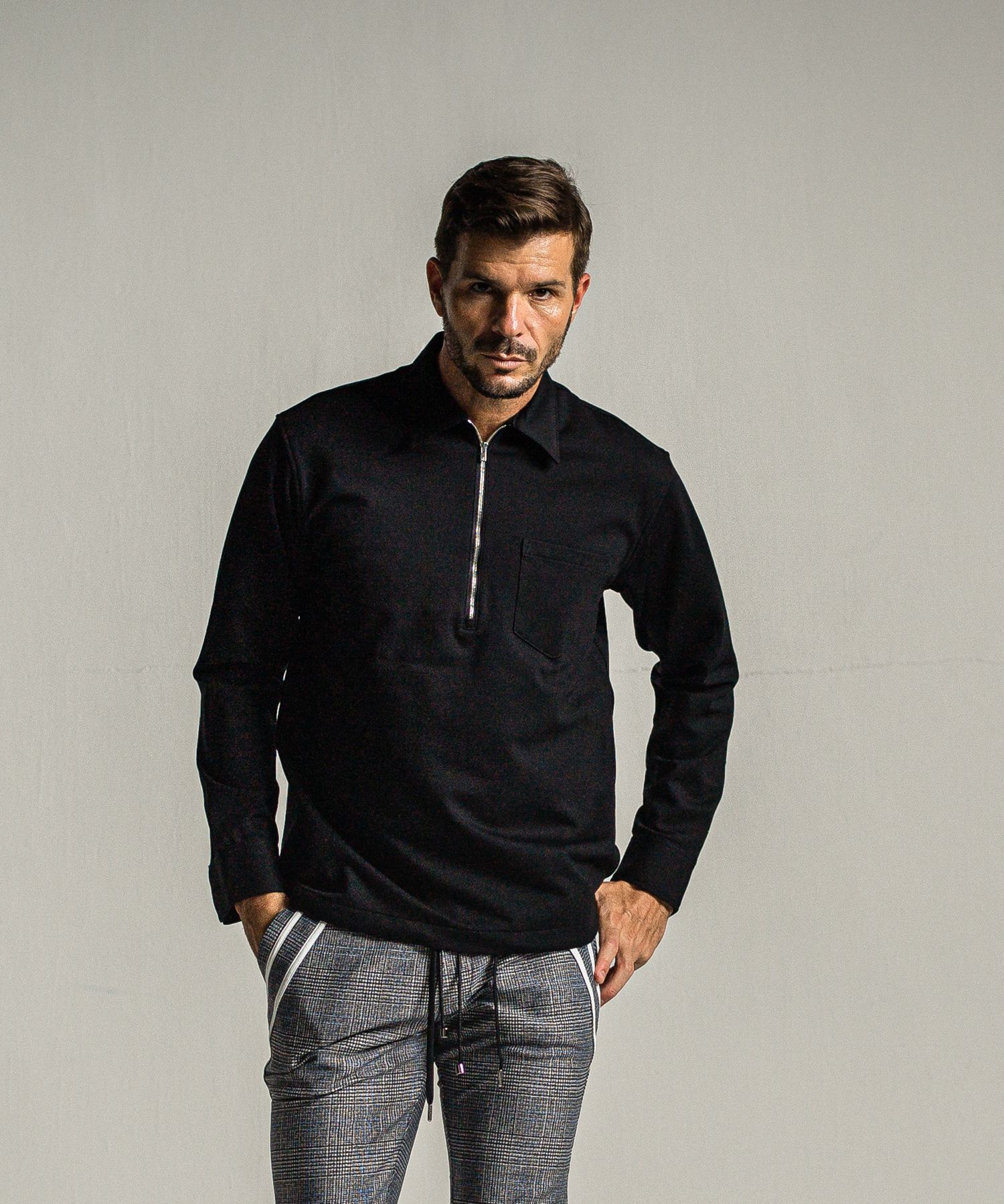 PULLOVER JERSEY SHIRT / RC34-SH-002 / 裏起毛ハーフジップシャツ / ブラック