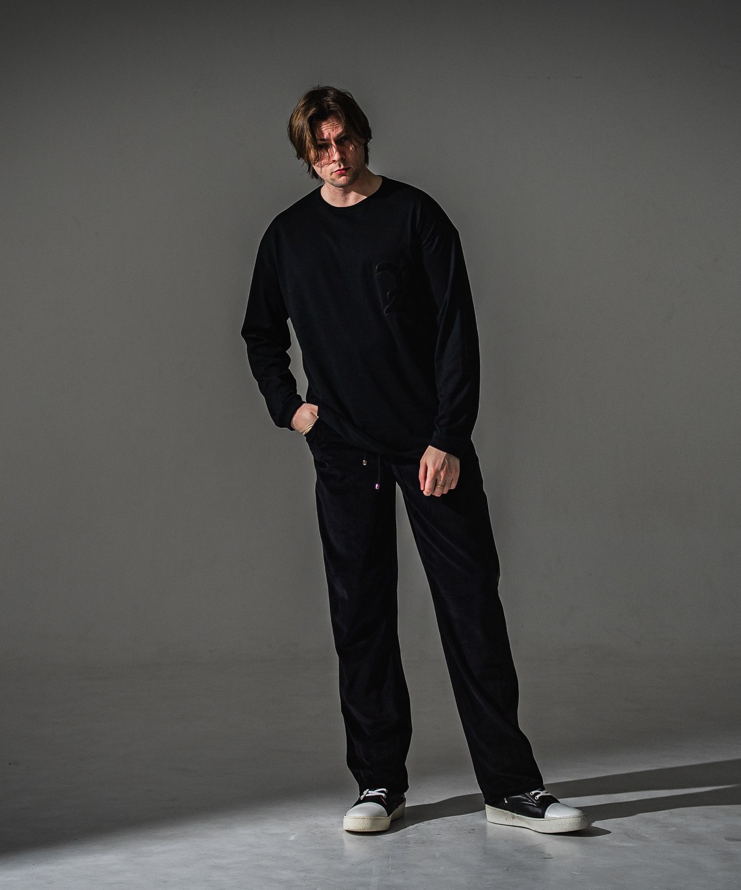 VELOUR SEMIWIDE TUCK PT / RC41-ST-044 / ベロアセミワイドタックパンツ / ブラック (9月中旬入荷予定)