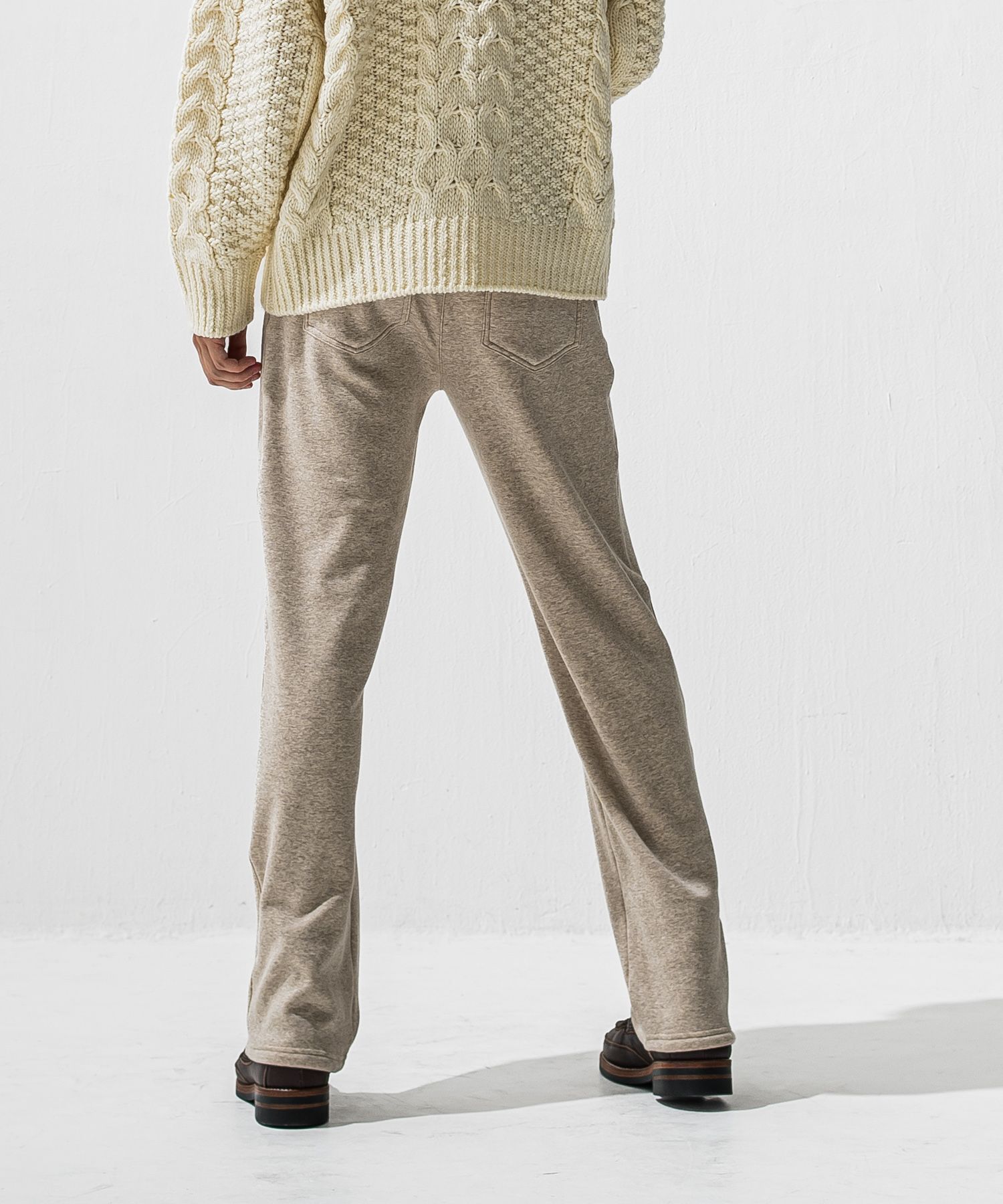VELOURS FLEECE WIDE TUCK PANTS / RC42-ST-016HWT / 裏起毛セミワイドタックパンツ / ベージュ (11月中旬入荷予定)