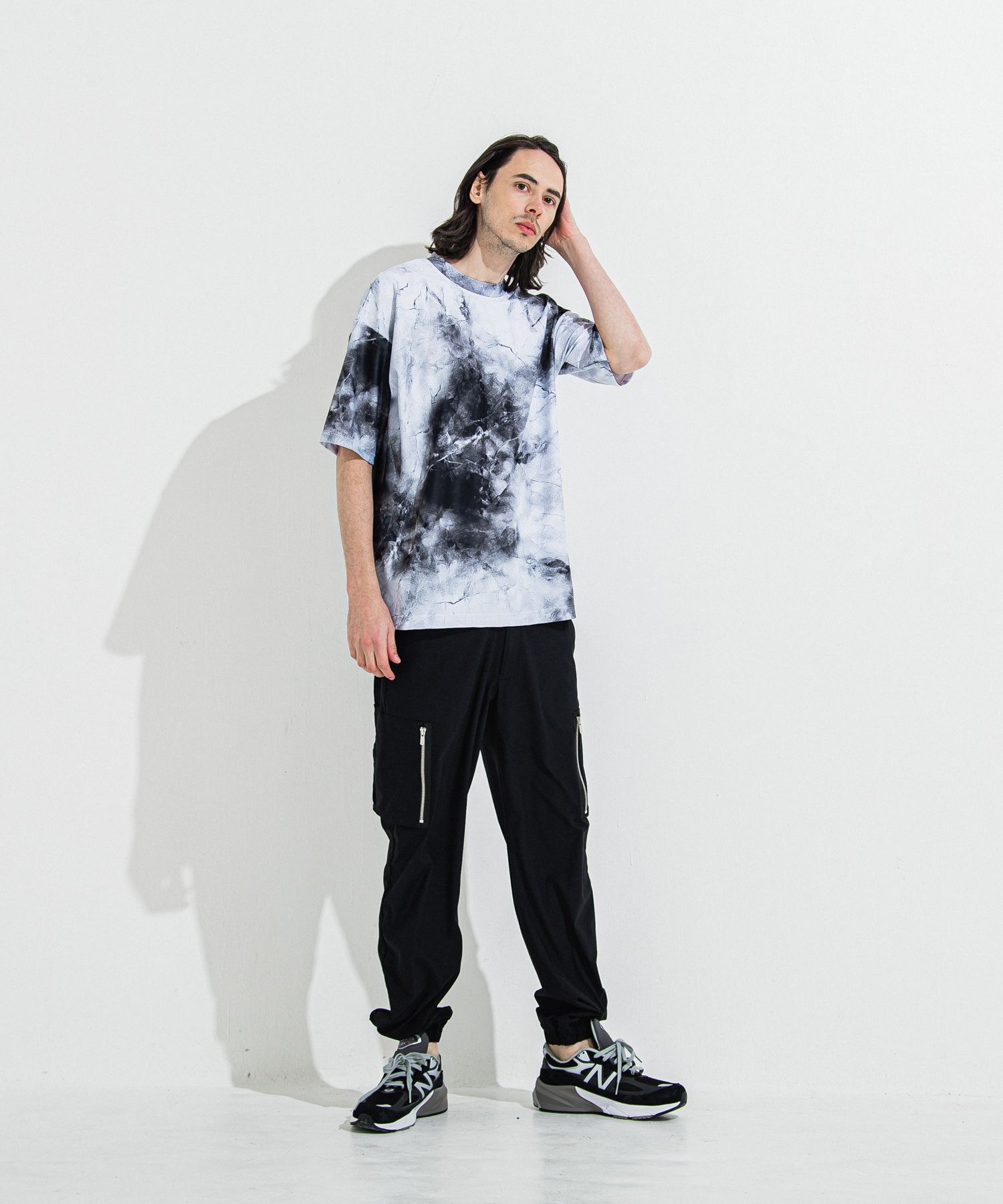 DAVID NYLON CARGO PANTS / RC36-ST-040 / ミリタリーナイロン裾ゴムカーゴパンツ / ブラック