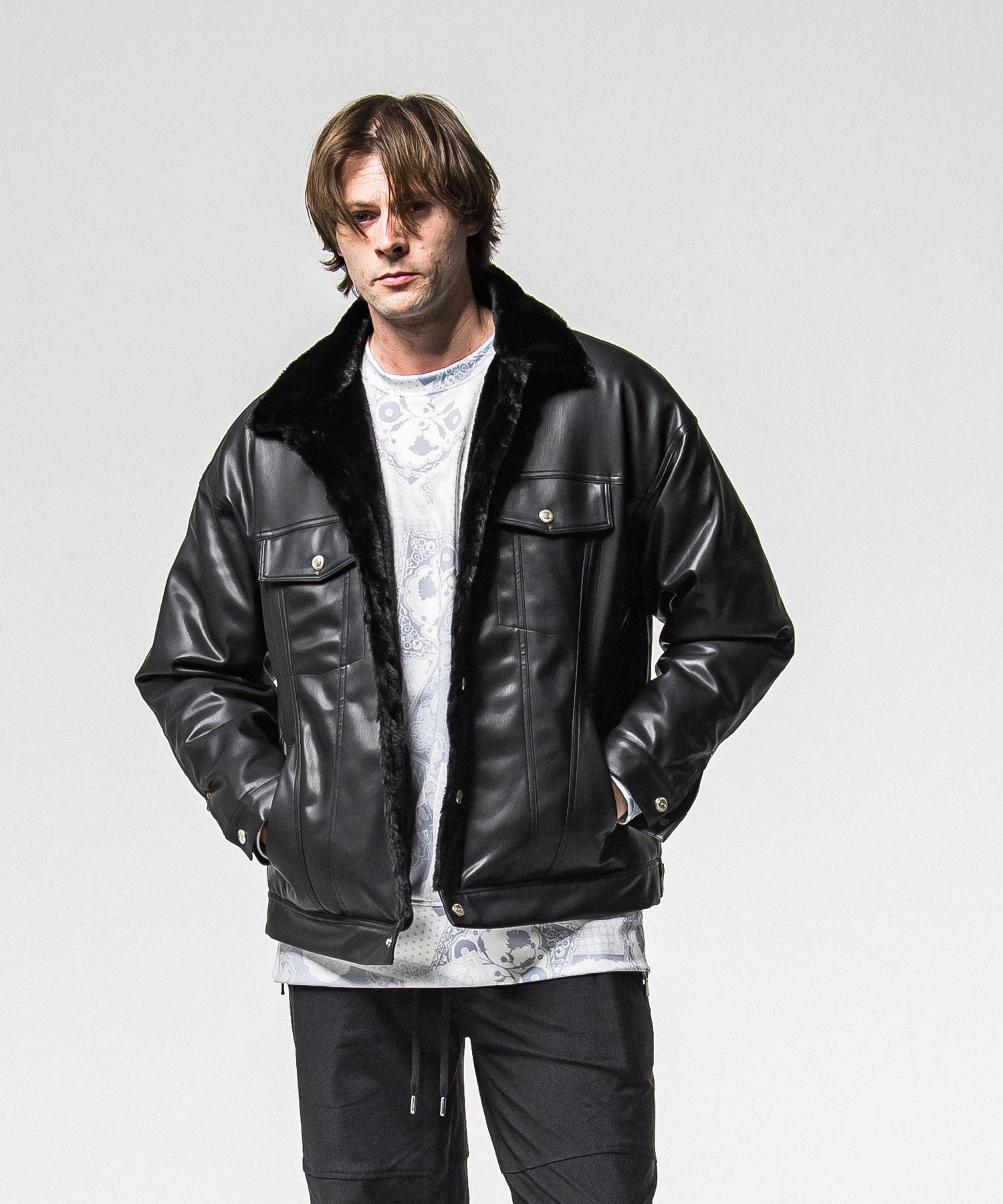 LEATHER FUR OVER G / RC38-JK-002 / レザーファーGジャン / ブラック (11月中旬入荷予定)