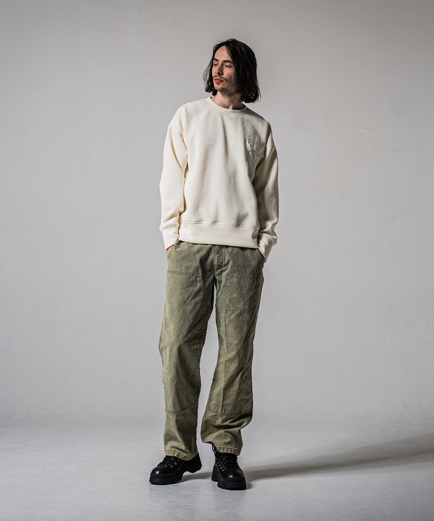 AZE MILITARY DROP TRAINER / RC39-C-003 / 高機能畦編みニットトレーナー / オフホワイト (1月下旬入荷予定)