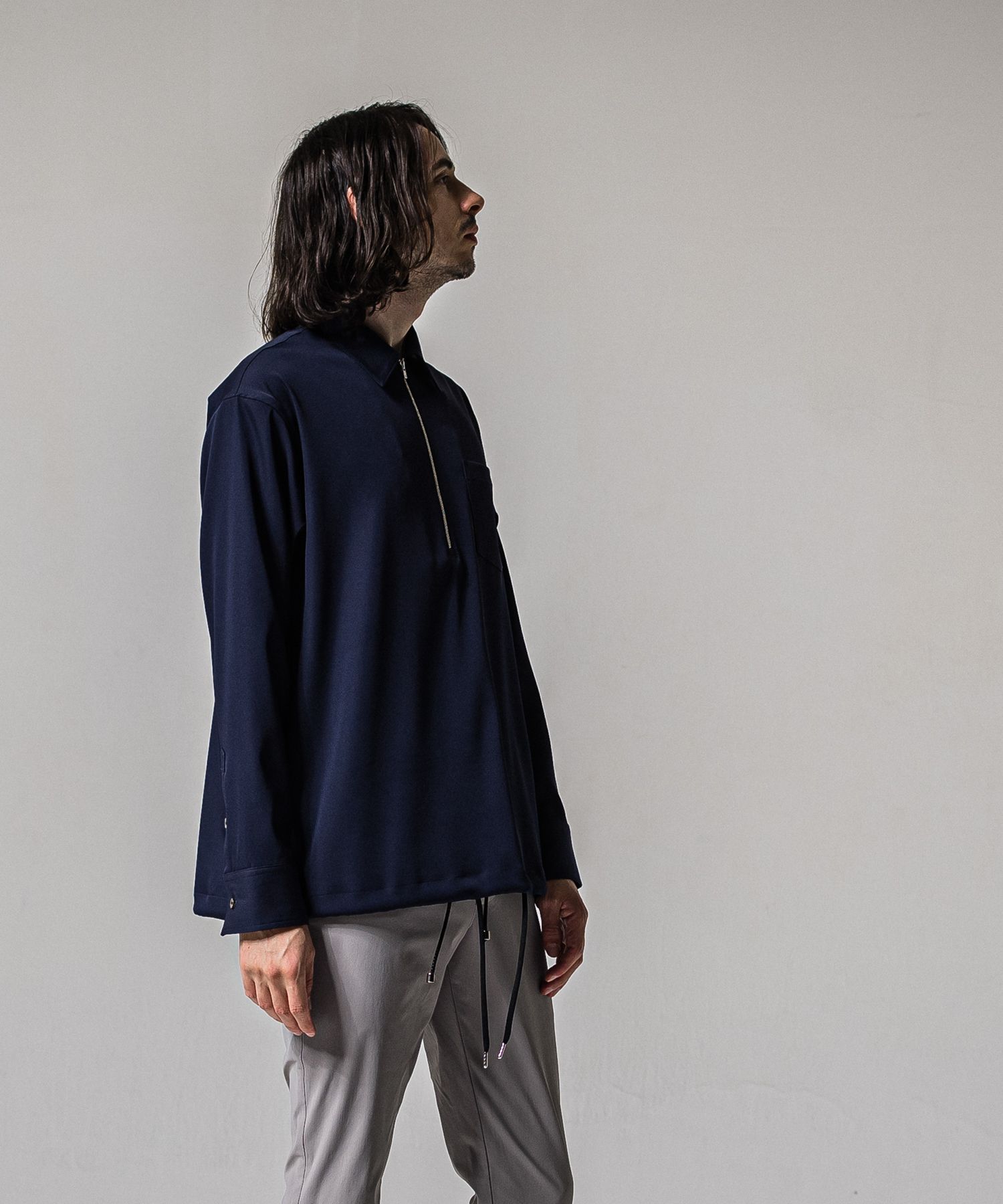 PULLOVER SATIN SHIRT / RC39-SH-002 / ハーフジップサテンシャツ / ネイビー (3月上旬入荷予定)