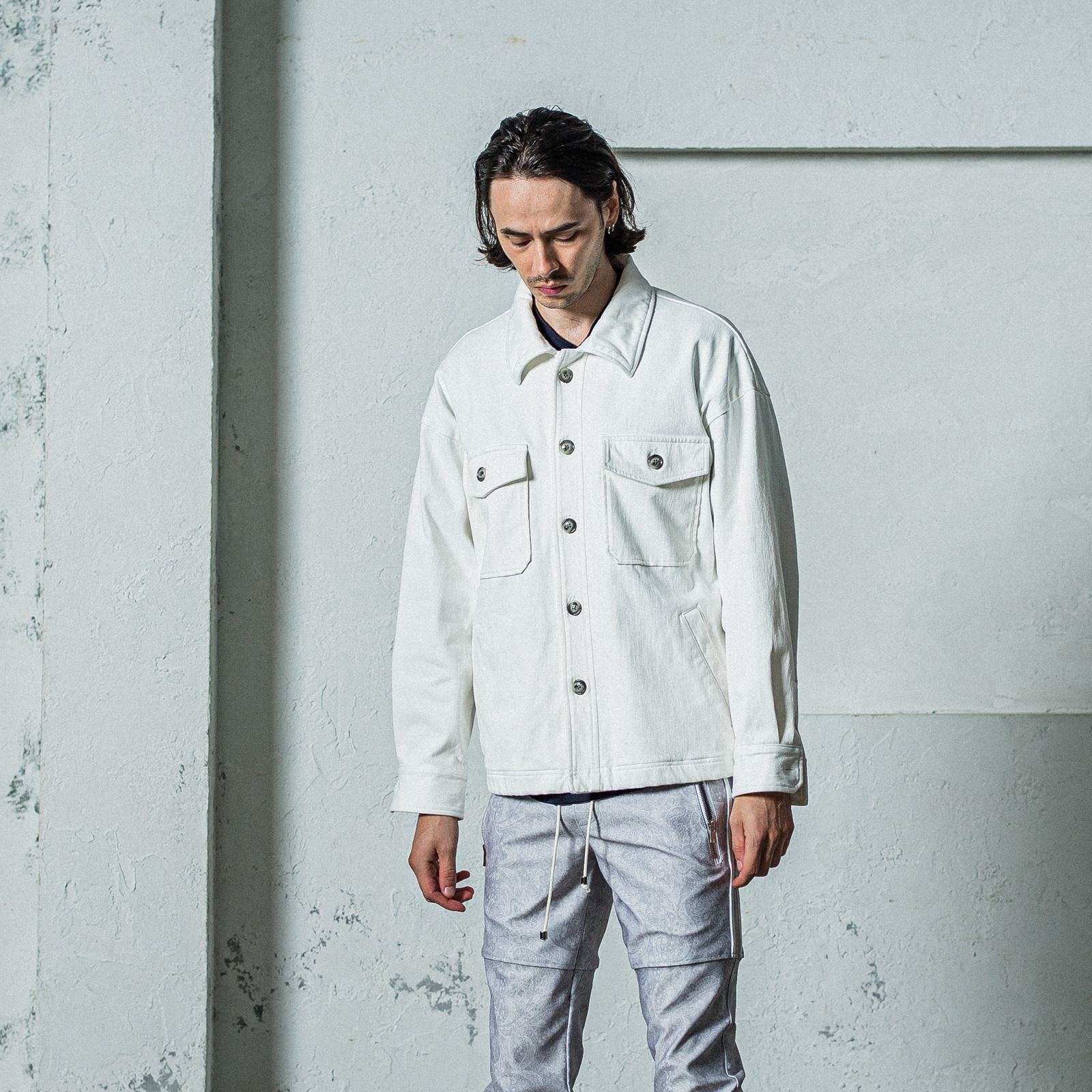 DENIM JERSEY OVER CPO / RC35-JK-002 / デニムジャージCPOジャケット / ホワイト