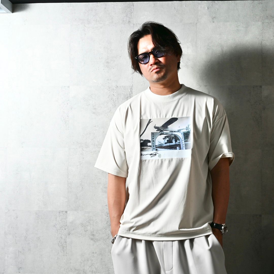 HELI OVER NYLON T / DP1-T-004 / ヘリプリントナイロンビッグTシャツ / グレージュ (4月上旬入荷予定)